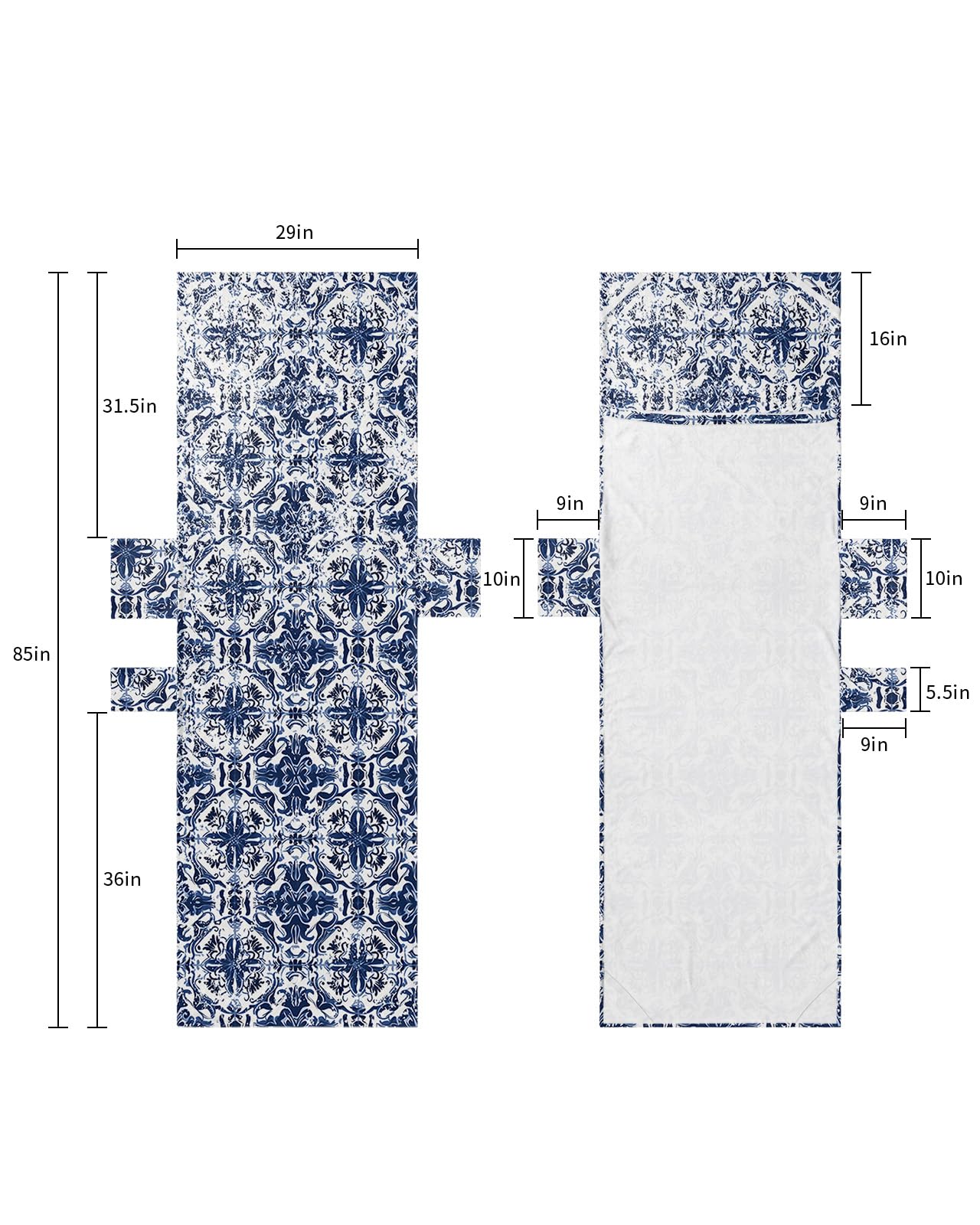 Navy Blue Boho Beach Lounge Chair Towel Cover, Soft Chaise Lounge Towel with Side Pockets Patio Pool Chairs Cover for Beach/Pool Sunbathing 29x85 Ehtnic Abstract Art Modern Geometric