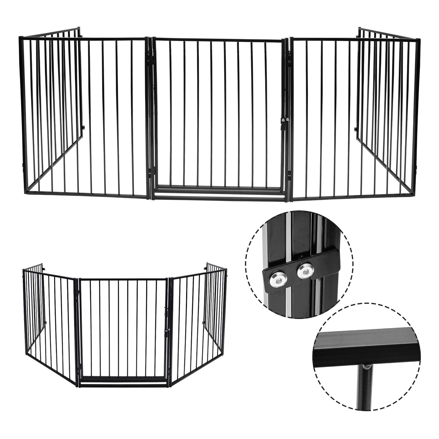 Cancelletto di sicurezza, lunghezza totale 340 cm, 5 elementi ciascuno 65 x 75 cm, Barriera Protettiva con porta, protezione per sicurezza bambini, nero