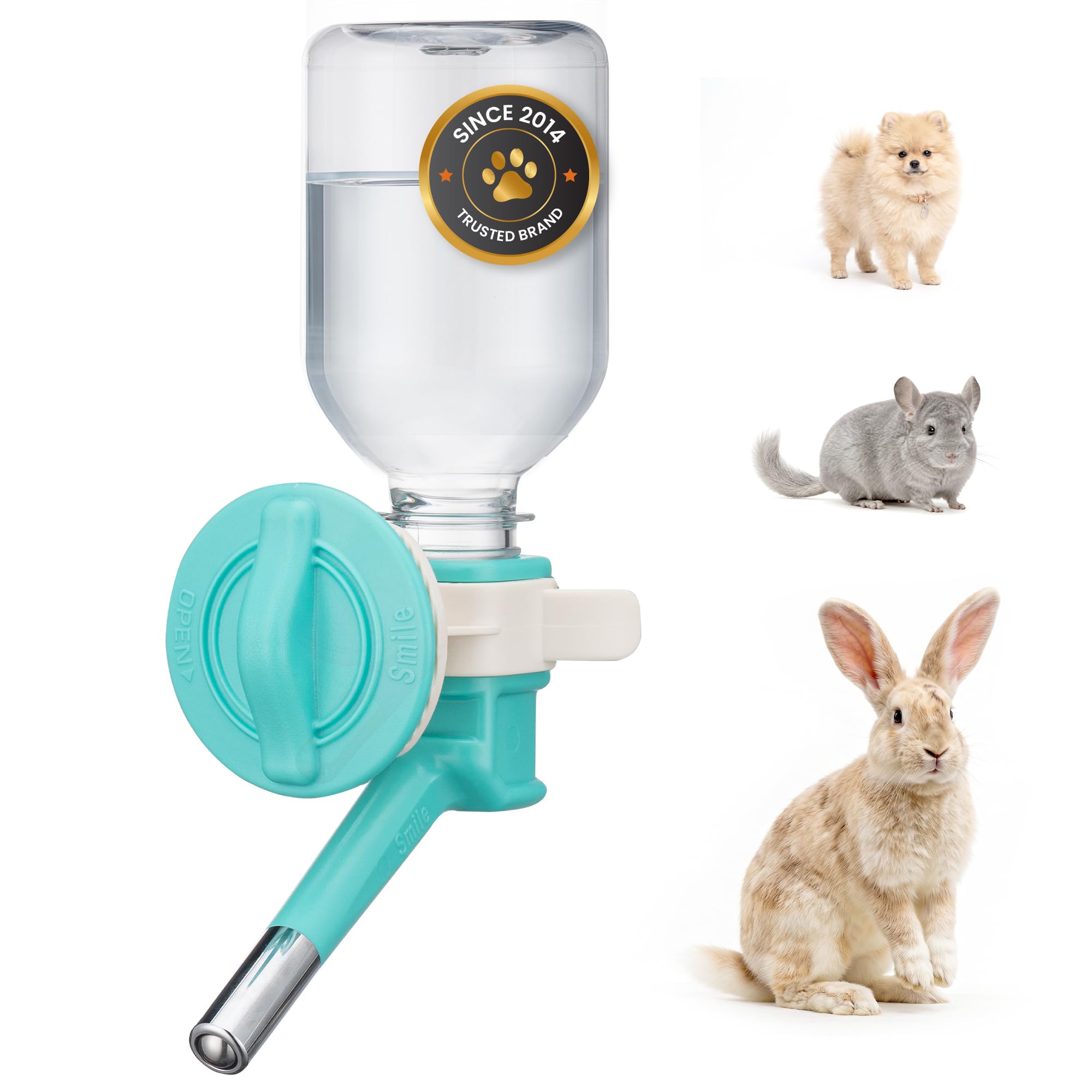 Choco Nose Patented No-Drip Water Bottle/Feeder for Puppies/Toy-Small Breed Dogs/Rabbits/Cats/Chinchillas and Other Small Pets and Animals - for Cages or Crates 10.2 oz. Nozzle 13mm, Aqua (C528)