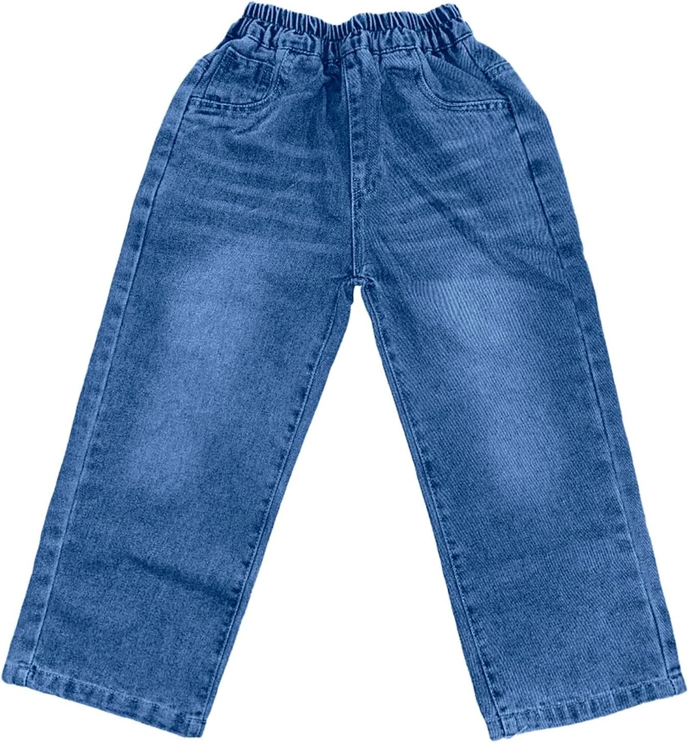 Boys Baggy Jeans Wide Leg Elastic Waist Pants Denim Cargo Trousers with Pockets Casual Streetwear Kids School Pants