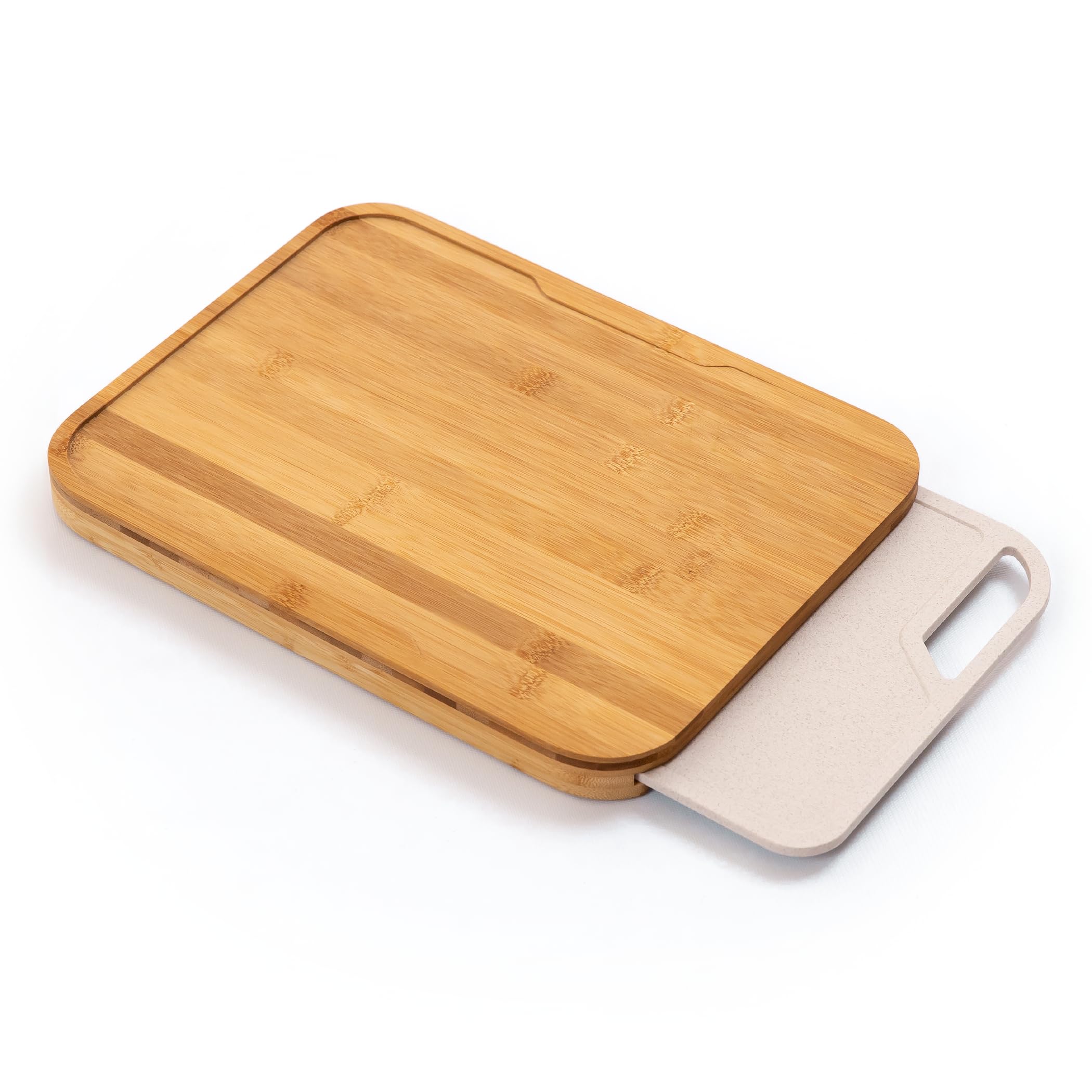 KitchenEdge Bamboo Cutting Board with Nesting Rice Fiber Chopping Board for Cooking Prep 2 Piece Kitchen Set