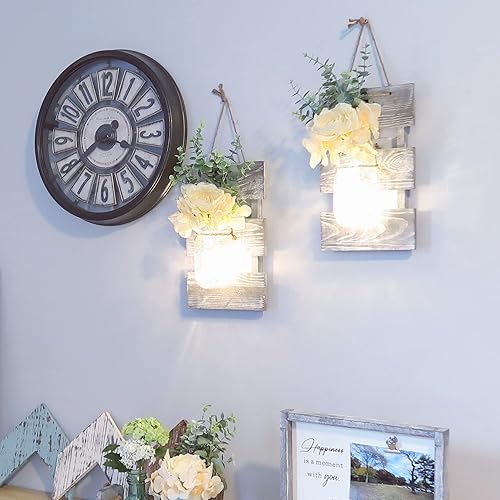 Miniatura 3 de Besuerte Mason Jar - Juego de 2 decoración de pared con control remoto, color gris rústico