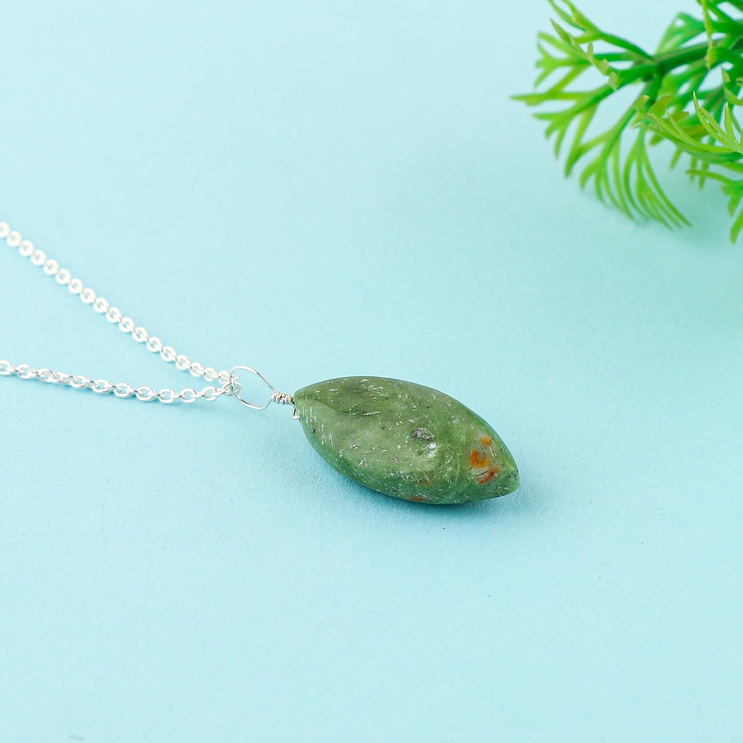 Natural Gemstones Dainty Pendant, Polished Marquise Stones Necklace, Handmade Boho Hypoallergenic Jewelry for Women, Chakra Healing Crystals, Adjustable Chain-16+2inch - Image 3