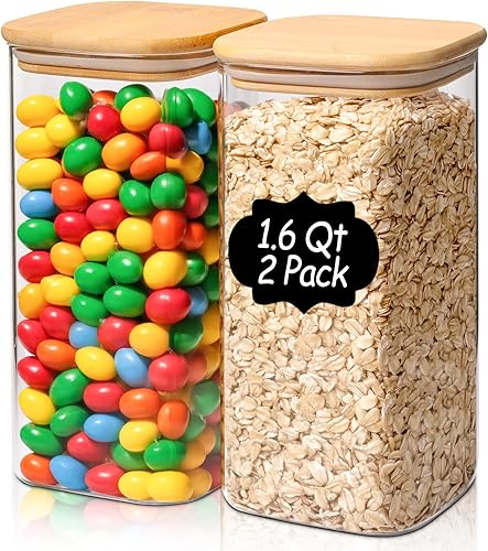 Recipiente hermético de almacenamiento de vidrio con tapas, tarro de almacenamiento de despensa de cocina con etiquetas, contenedor de