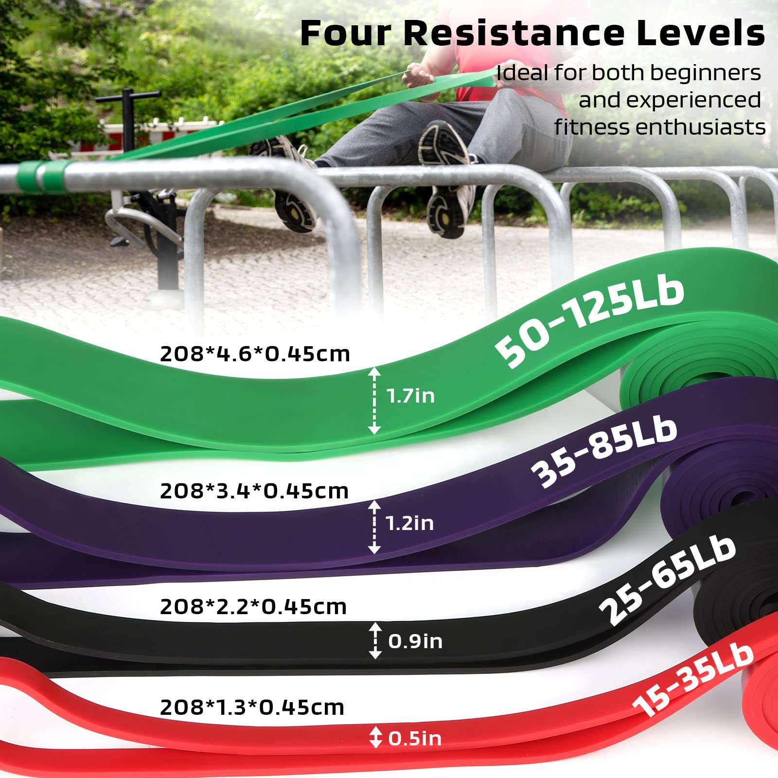 Banda de Resistencia 4 Niveles de Resistencia, Bandas Elasticas de Fitness de Látex Natural, Bandas de Ejercicios Elásticas para para Yoga, Entrenamiento de Fuerza, Pilates
