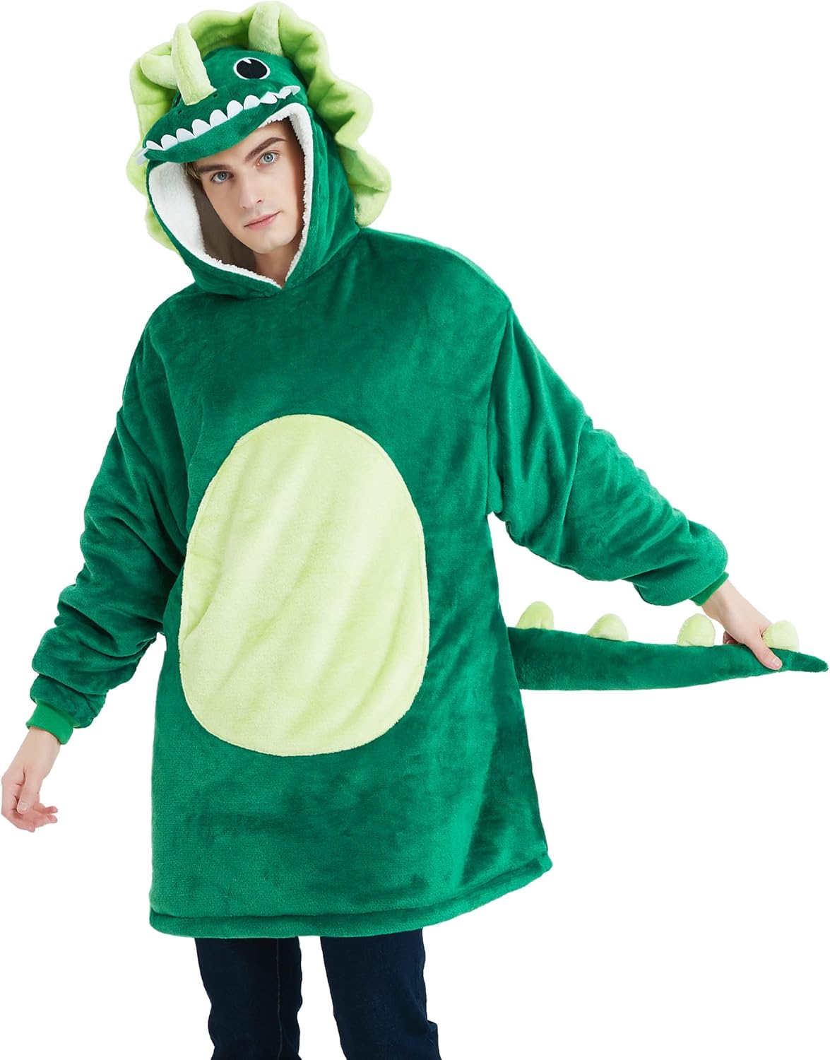 dressfan Unisex Triceratops Dinosaur Hoodie Pullovers Long Sleeve Hooded,Halloween Cosplay Costume Pocket,One Size Fits All