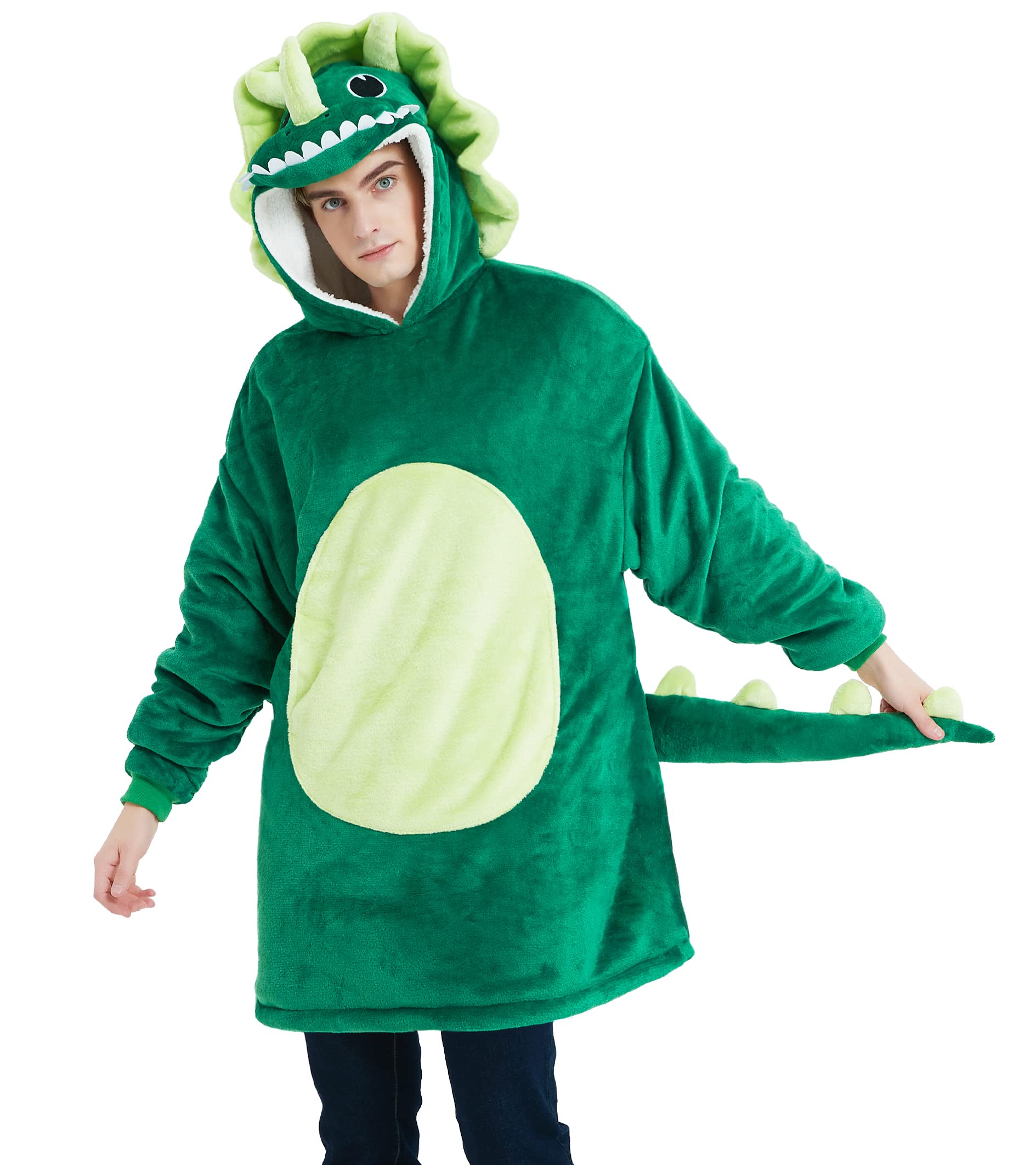 dressfan Triceratops Tragbare Decke Mikrofaser & Sherpa Deckenpullover,Halloween Karneval Dinosaurier Kostüm Hoodie,Warme Weich Decke mit Ärmeln und Kapuze für Damen Herren