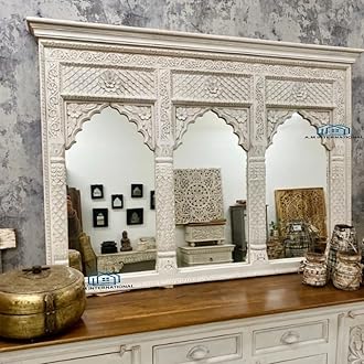 Wall Mirror for LIVINGROOM | Wooden JHAROKHA for Wall Decor | Wooden Carved Wall Mirror Frame for Bedroom LIVINGROOM (Without Mirror) 5 * 3 FT