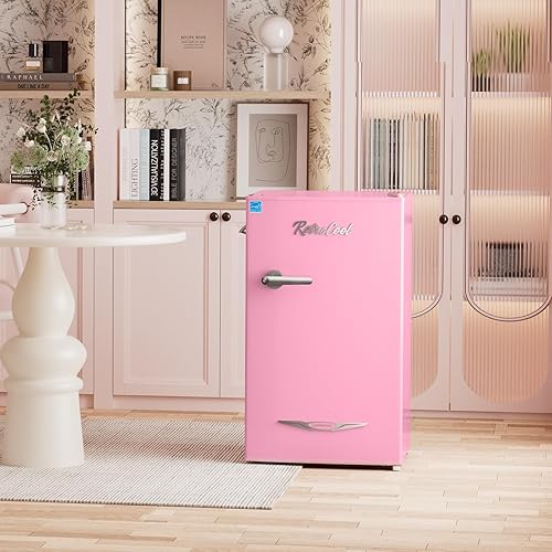 Miniatura 7 de Upstreman - Mini refrigerador retro de 3.2 pies cúbicos con abrebotellas, ahorro de energía, termostato ajustable, asa de metal, lámpara LED, mini