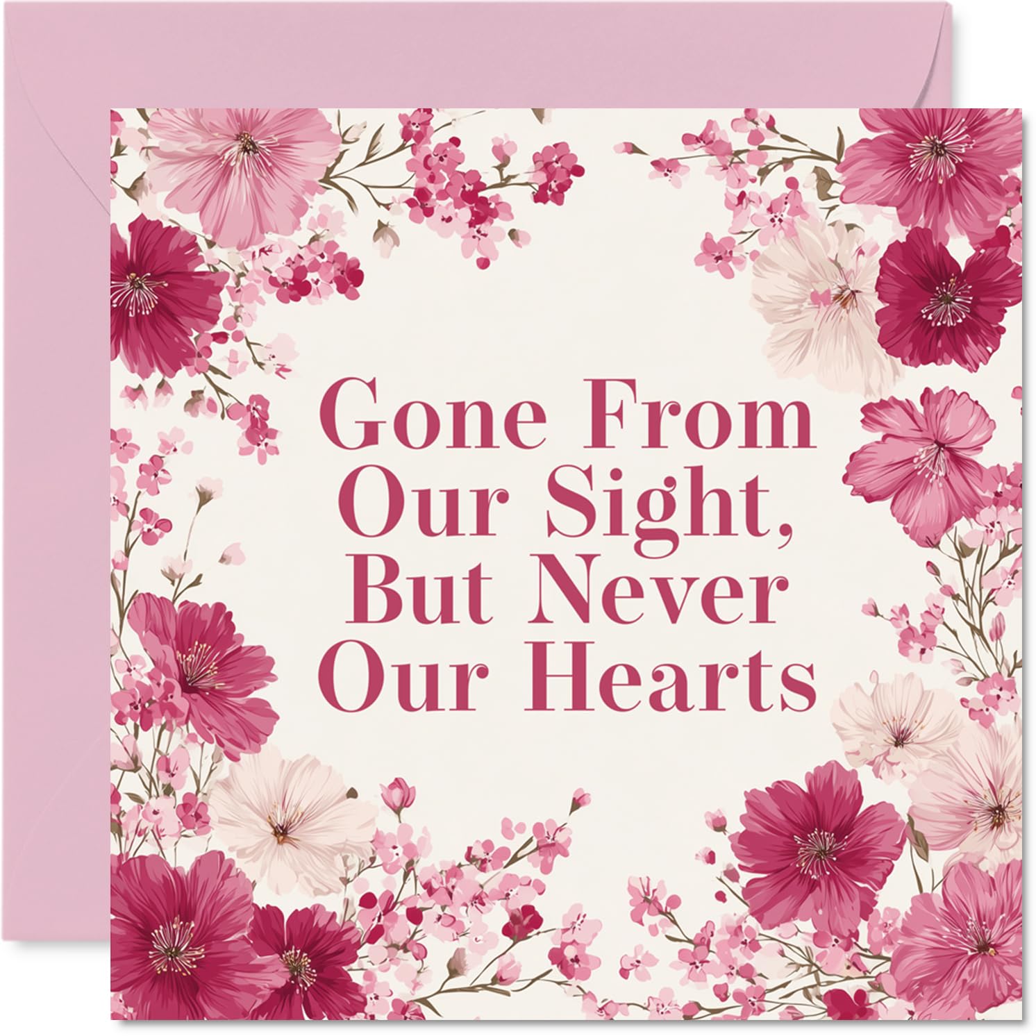 Comforting Sympathy Card - Gentle Words of Remembrance - Pink and Cream Floral Motif with Heartfelt Message - A Thoughtful Way to Show You Care - 145mm Square, Envelope Included