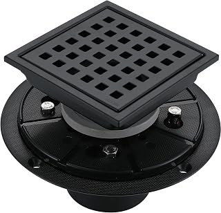 4 Inch Square Shower Drain Kit, Matte Black 304 Stainless Steel with Removable Grate & Hair Strainer for Tile-in Installation and ABS Flange