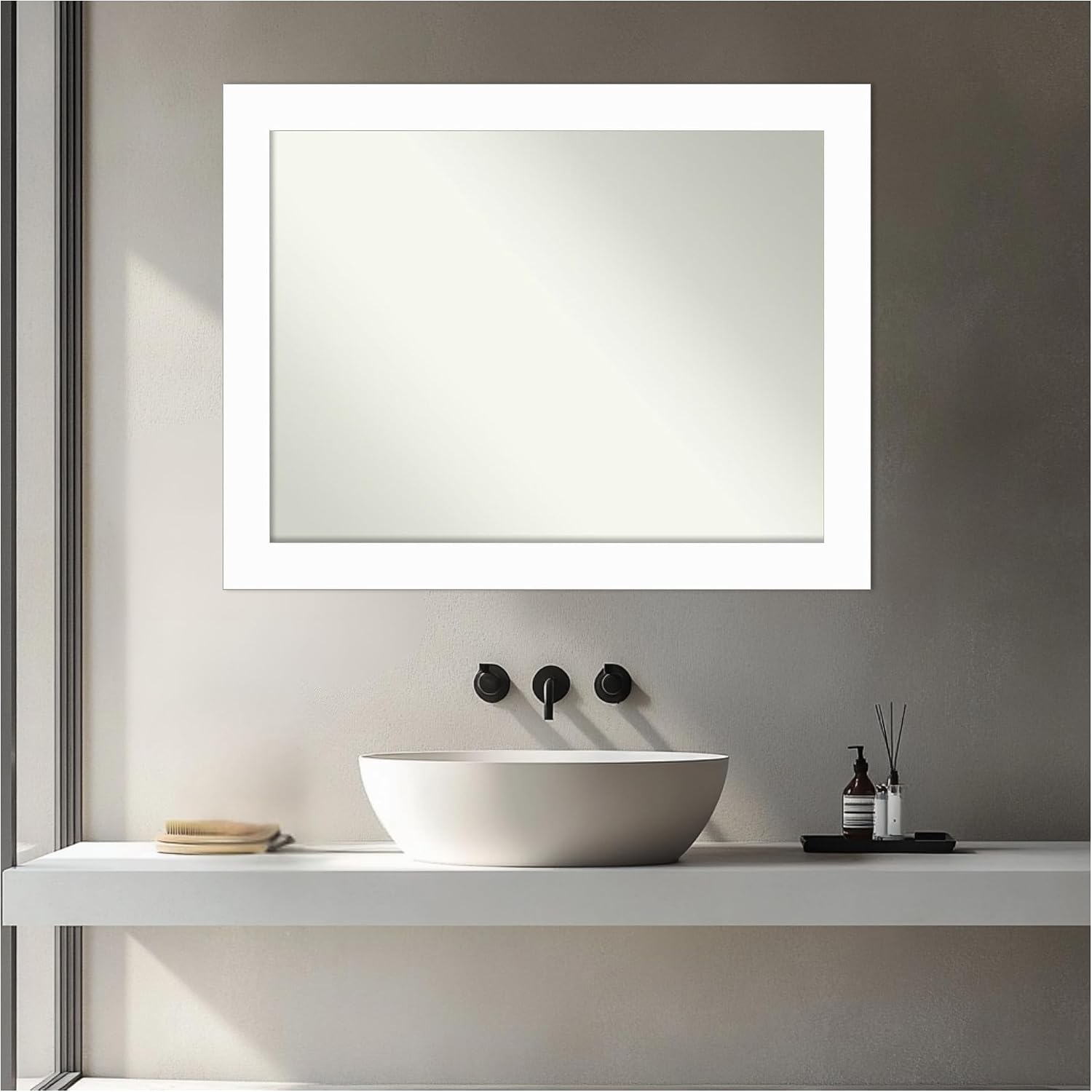 Amanti Art Bathroom Mirror for Over Sink, Vanity Mirror, Wood Frame, Hangs Horizonally and Vertically, Bathroom Wall Decor, Non-Beveled Edge