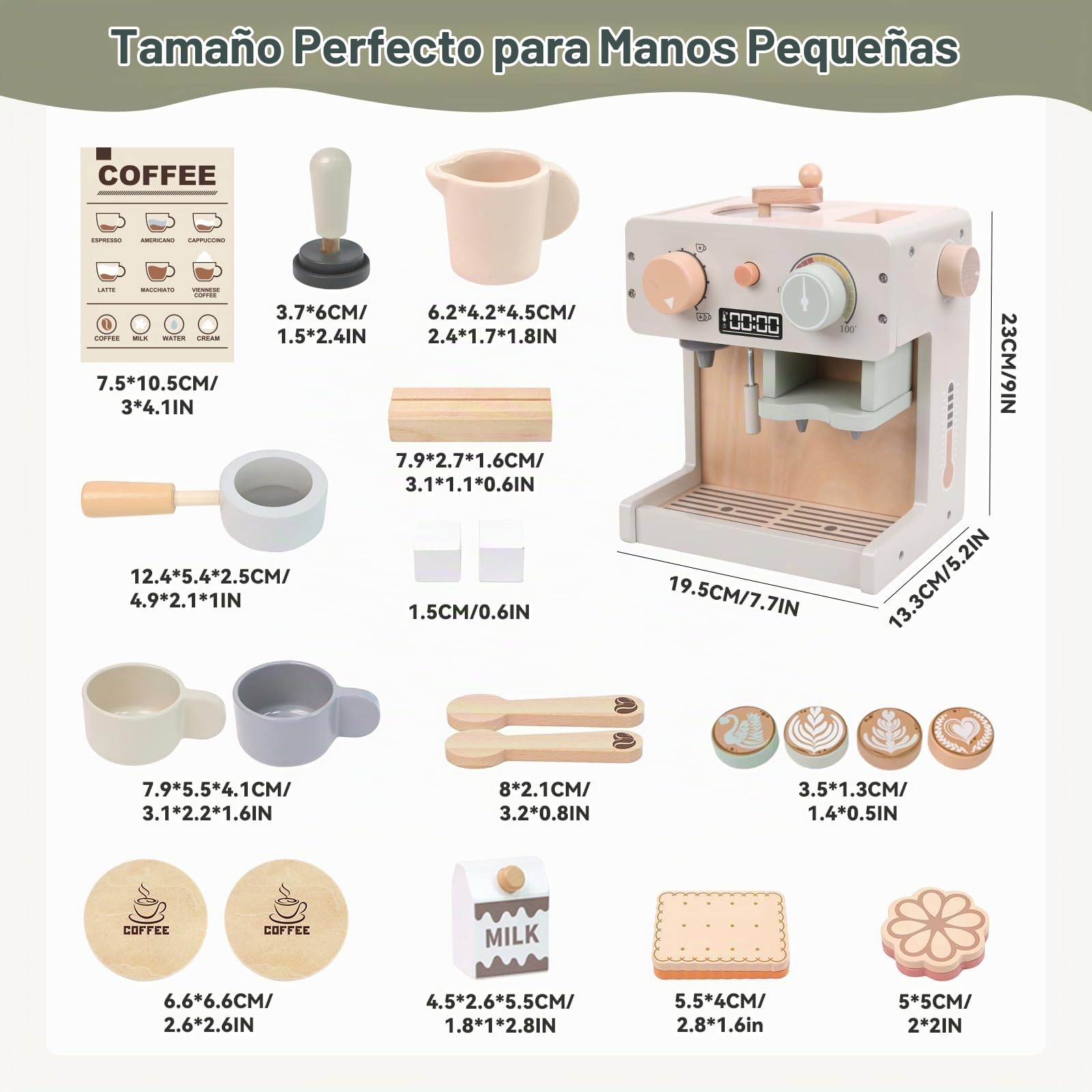 Máquina de Café de Madera de Juguete, Cafetera Juguetes de Madera Infantil，Juego de rol Comida Juguete, Accesorios de Cocina de Madera, Regalo para niños para Niñas y Niños
