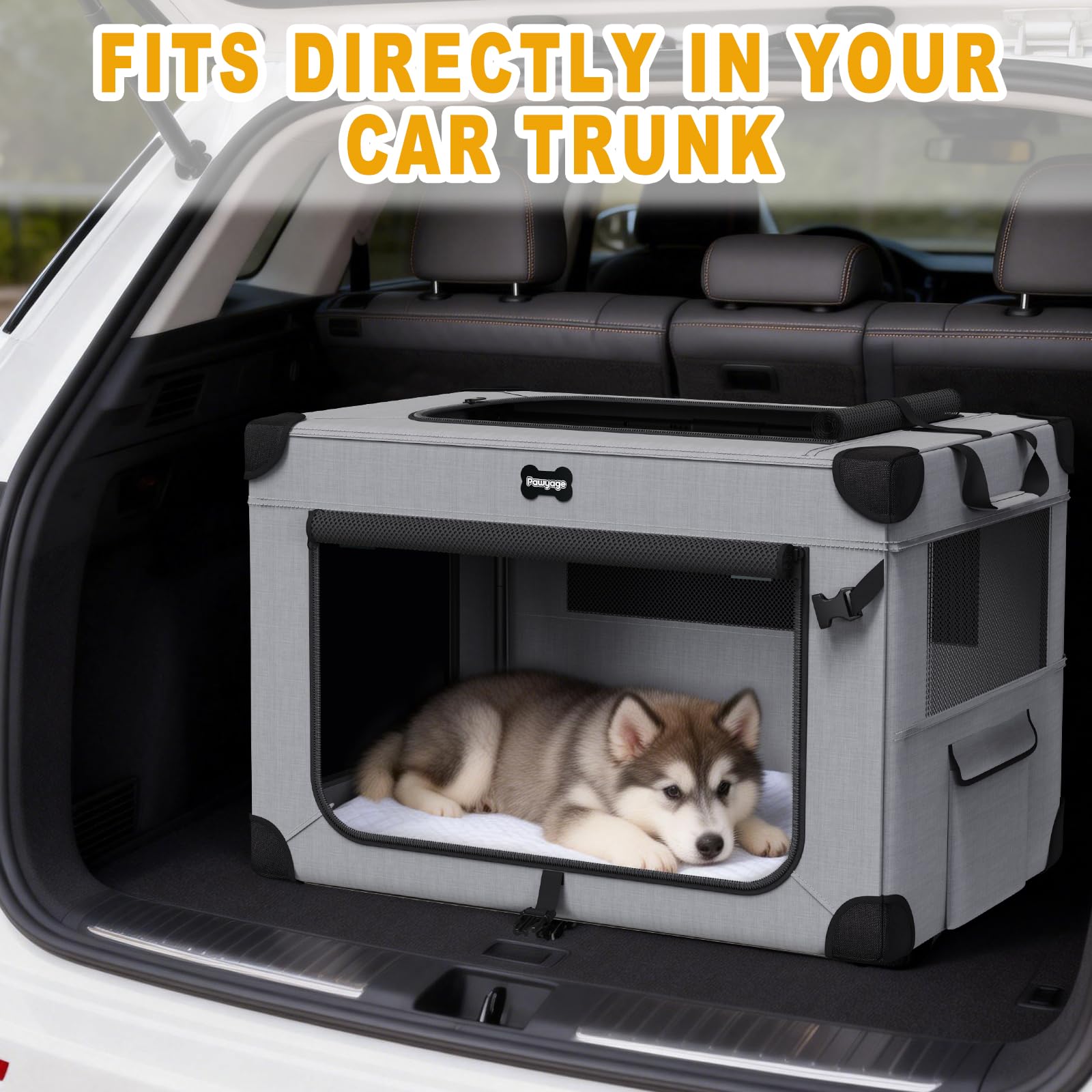 Collapsible Dog Crate 36 Inch with Plush Mat, 5 Mesh Windows Foldable Pet Kennel, Portable Pet Crate for Indoor & Outdoor – Easy Assembly No Tools Required - image 7