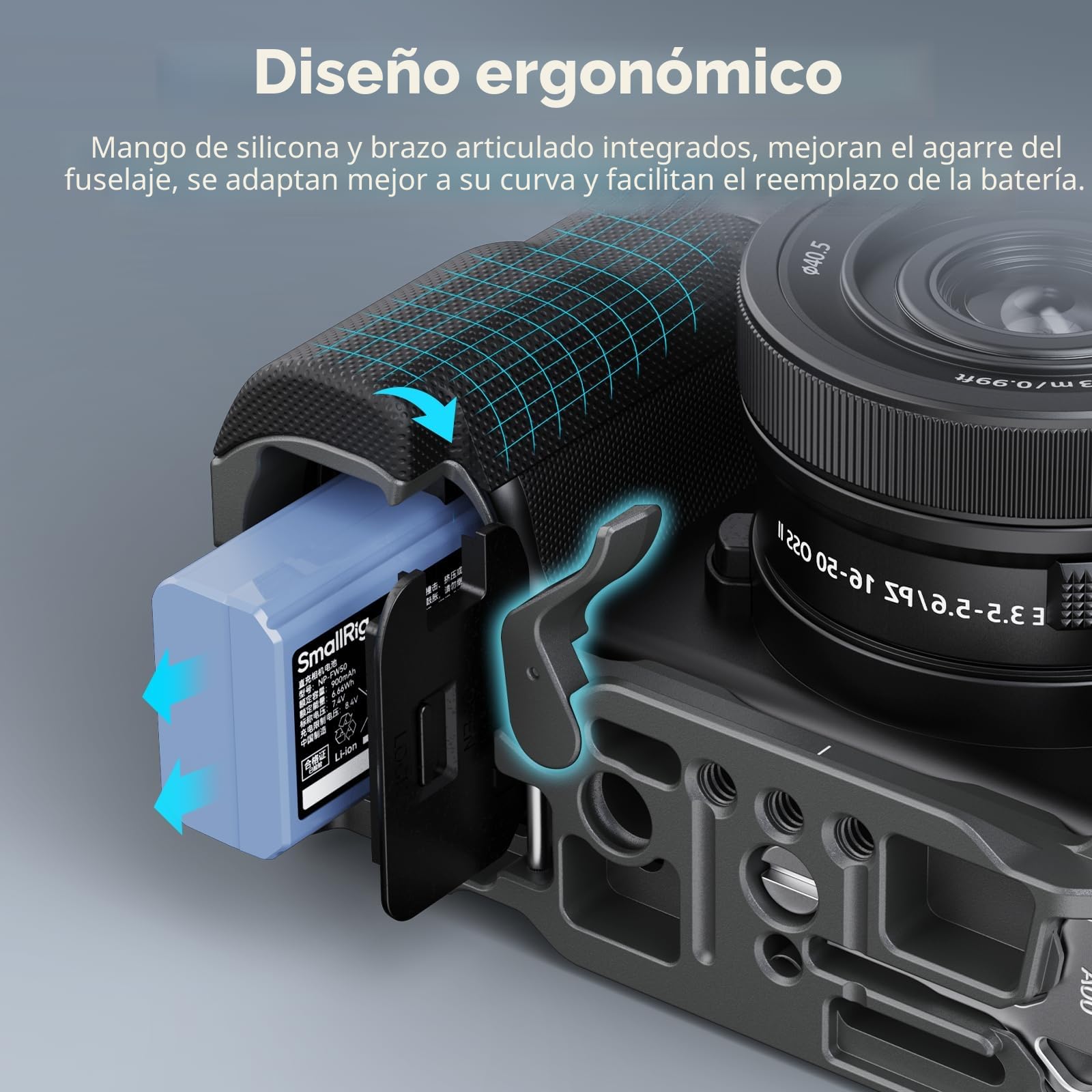 SMALLRIG Kit de Jaula de Liberación Rápida HawkLock para Sony ZV-E10 II, Mango de Silicona de Diseño Ergonómico Integrado, Placa de Liberación Rápida para Arca, Conector QD - 4949