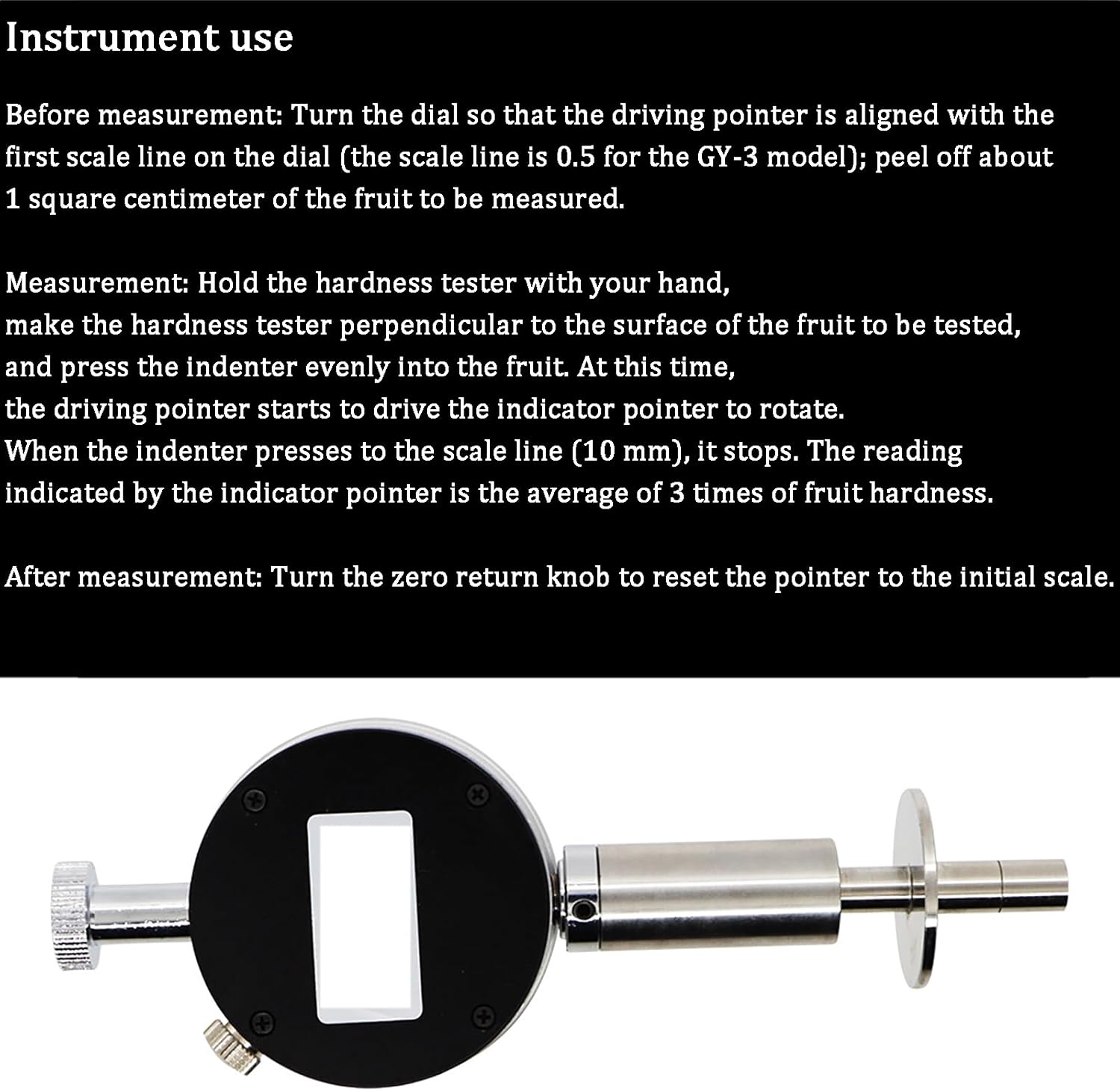 Fruit Hardness Tester, Fruit Ripeness Analyzer, Accuracy: ±0.1/Scale Value: 11mm: 0.5~12kg/cm2, 28mm: 1~24kg/cm2/probe Diameters: 11mm/8mm, Used for Strawberries