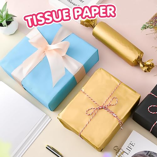 Miniatura 7 de Papel de seda dorado para bolsas de regalo, 30 hojas de papel de seda de regalo dorado, papel de embalaje a granel para bodas, cumpleaños, proyectos