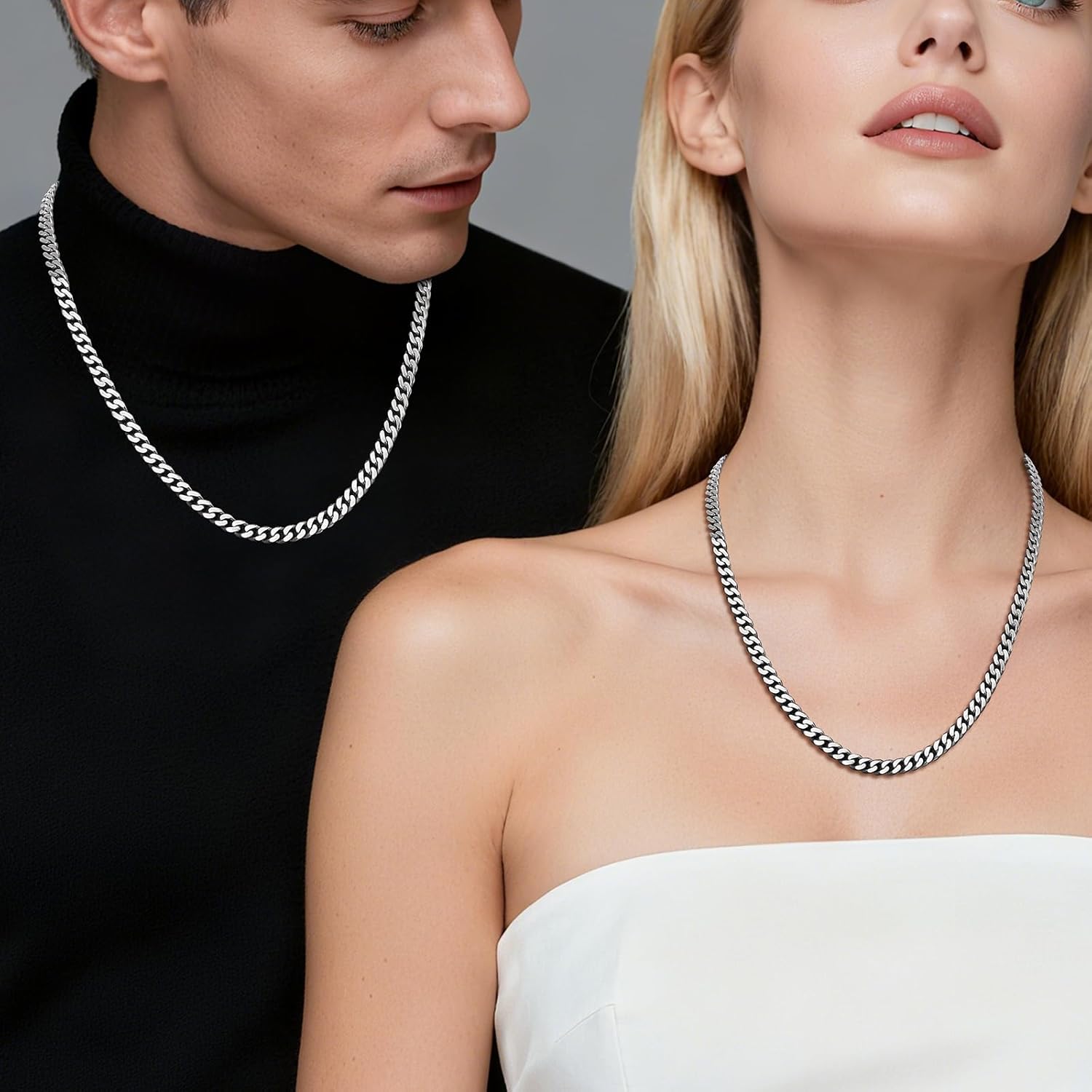 SanThree 7mm Pure Titanium Curb Link Chain Necklace, Smooth Skin Friendly Solid Titanium Chunky Double Tight Cuban Chain Necklaces Gift for Men Women Sensitive Skin Hip Hop Jewelry - Image 6