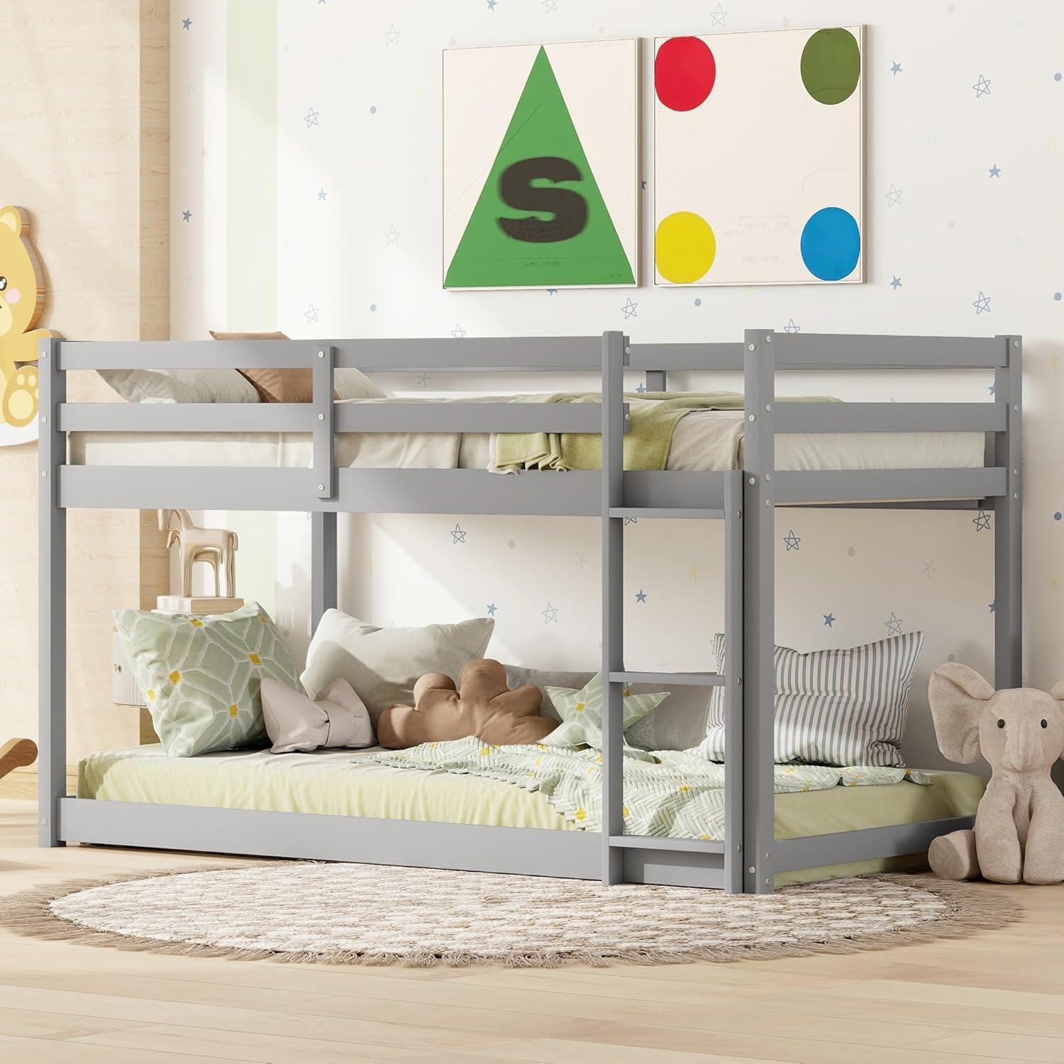 MERITLINE Twin Over Twin Bunk Bed for Boys and Girls, Detachable Wood Twin Bunk Bed Frame
