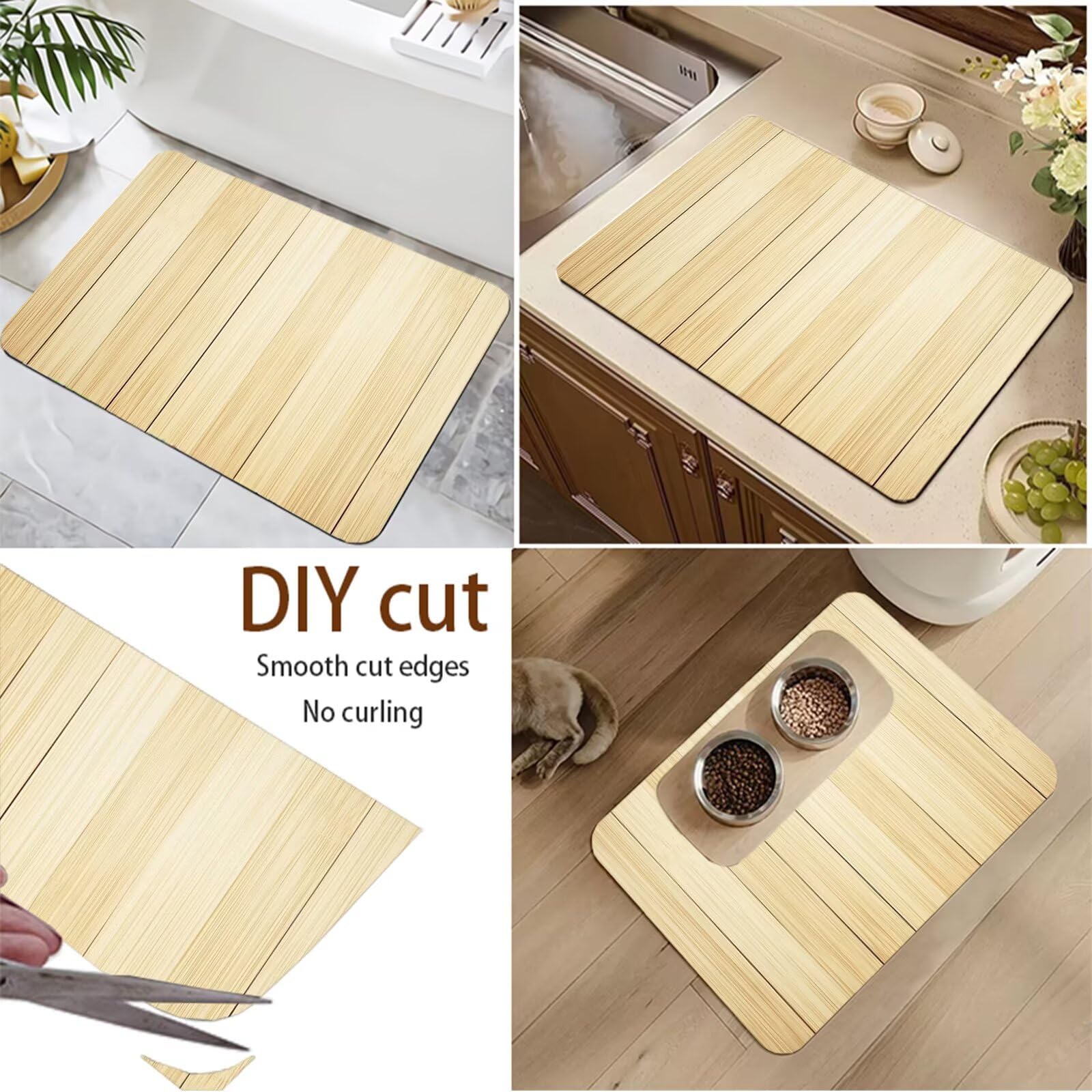 Générique Tapis de Bain Antidérapant en Caoutchouc, Super Absorbant Tapis de Douche, Fin, Lavable, Séchage Rapide pour Baignoire et Salle de Bain Bambou 80x150cm 7-81