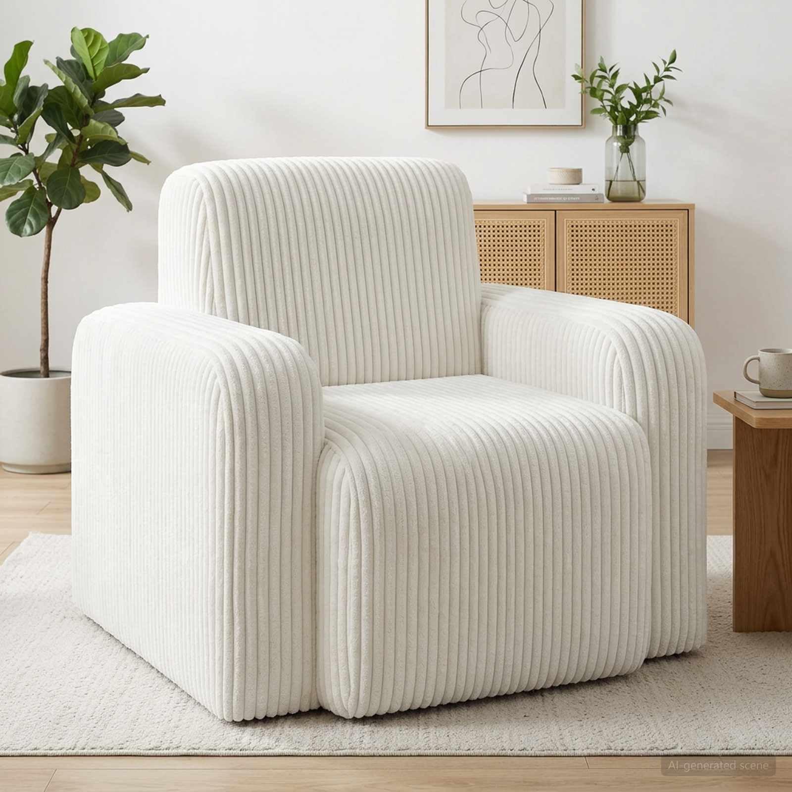 vidaXL Fauteuil Crème Velours côtelé
