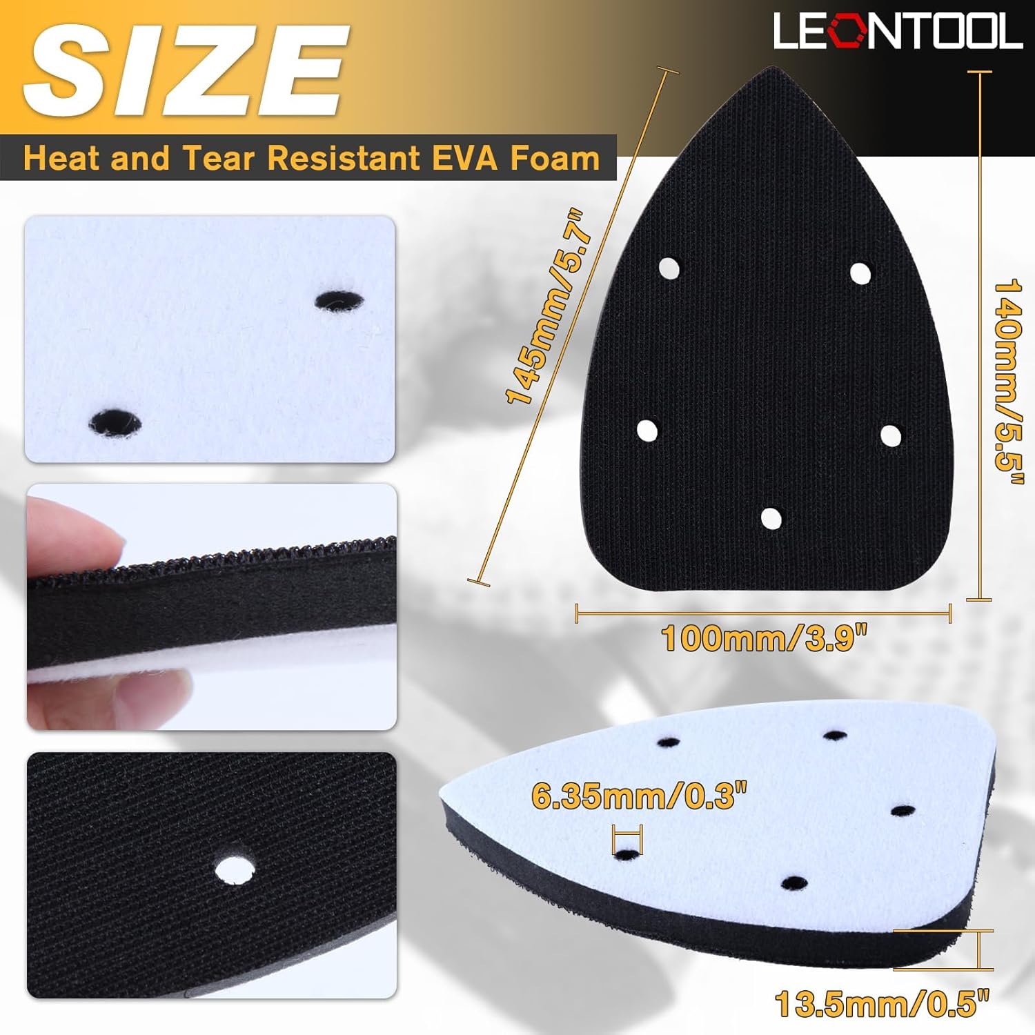 5 Pack Mouse Detail Sanding Interface Pad Hook and Loop, Triangle Sanding Pads with 5 Holes Foam Interface, 140mm(5.5") Mouse Sander Sandpaper Backing Pad for Balancing Sanding Pressure