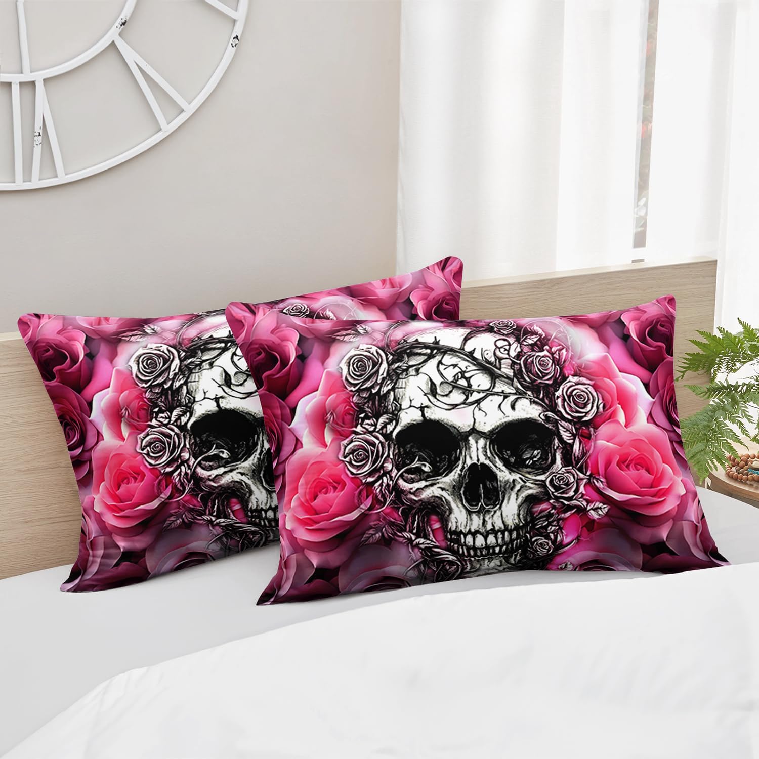 AILONEN Sugar Skull Comforter Set Queen Size,Black and White Skull Bedding Set for Kids Boys Adults,Goth Thorn Skeleton Comforter with 2 Pillowcases,3-Piece