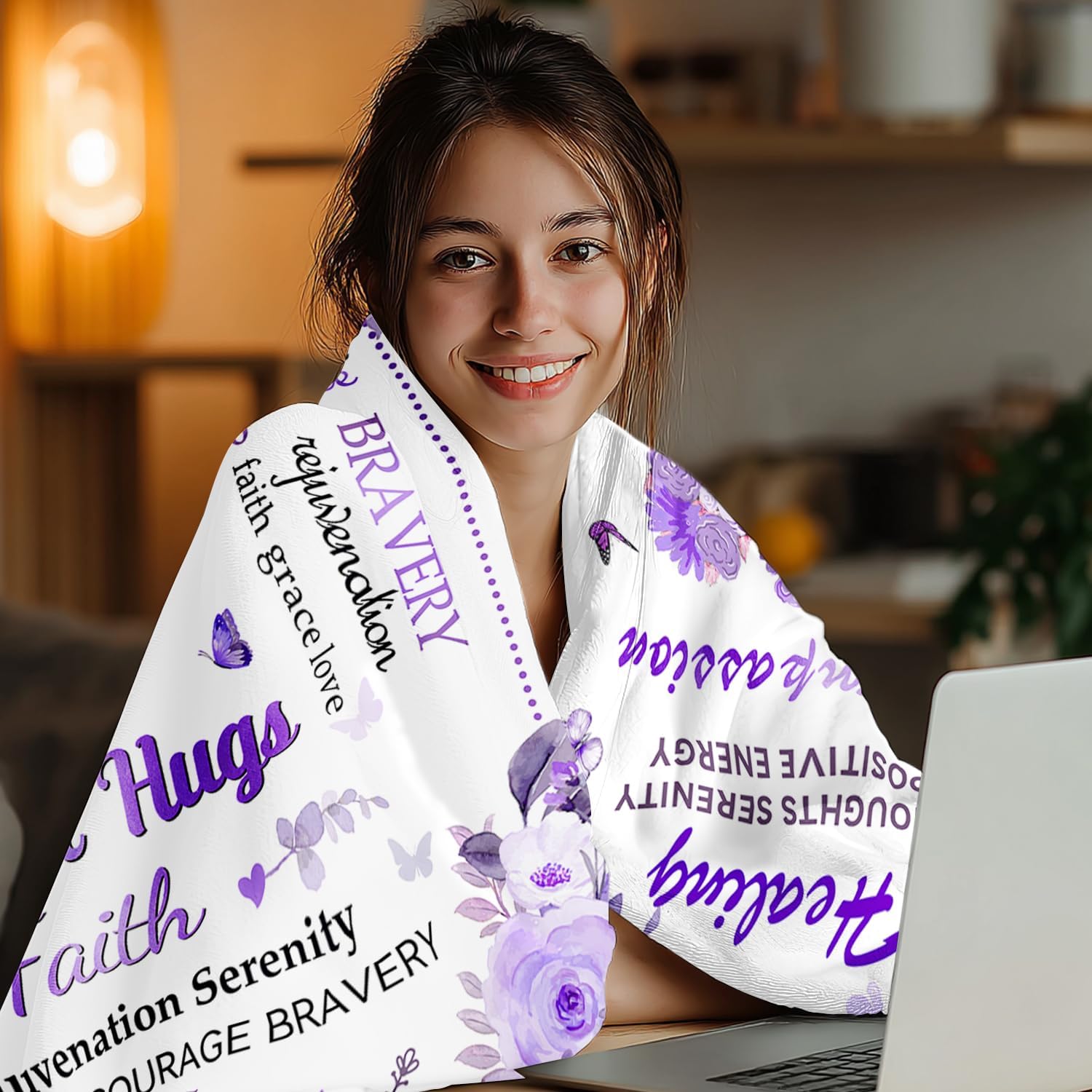 Get Well Gifts for Women After Surgery - Soft Hug Blanket - Thinking of You Gift for Mom, Sister, Friend - Healing Comfort Inspirational Gifts - Get Well Soon Prayer Gift 50"x60"(Purple) - Image 4