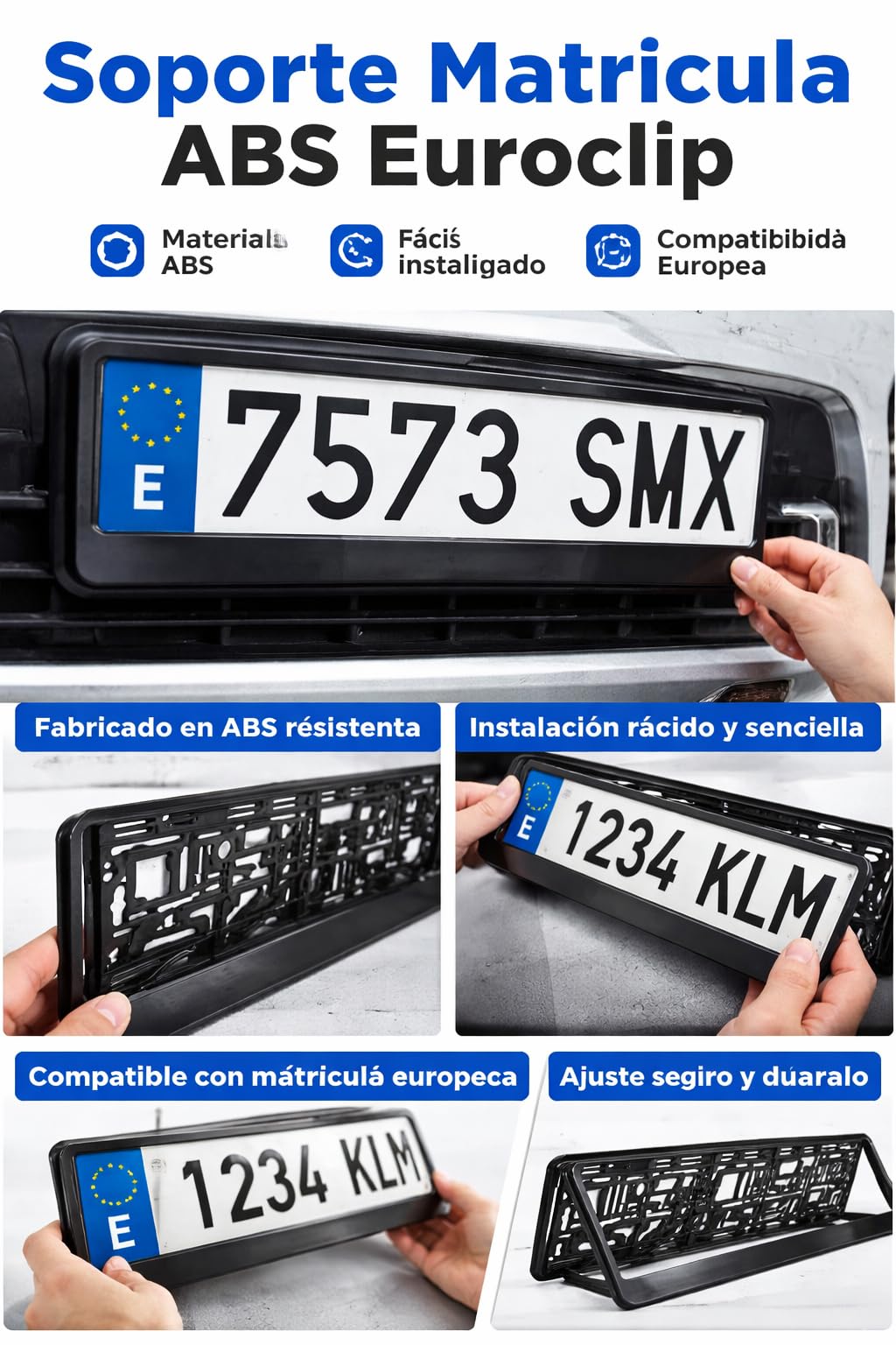 Support de Plaque - Euro Clip - Acrylonitrile butadiène styrène - Noir