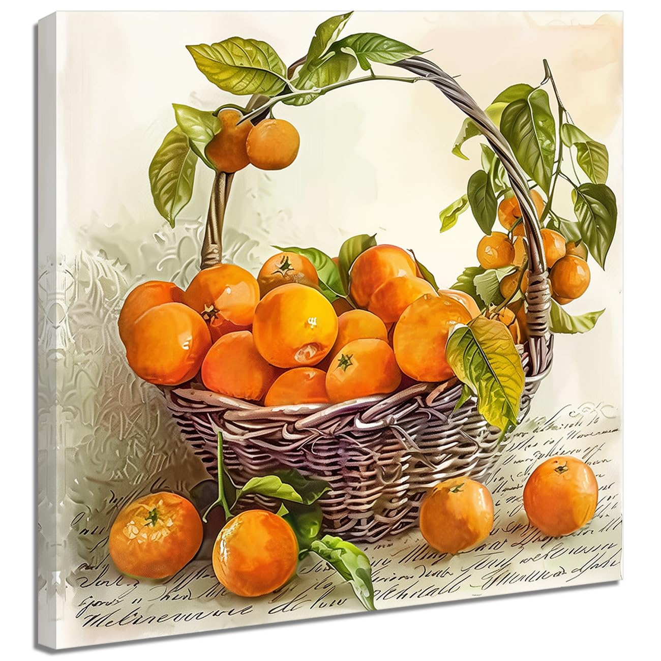 ZQQART Fruit Canvas Wall Art Kitchen Artwork Wall Decor Farmhouse Citrus Pictures Vintage Oranges in Basket Poster for Living Room Framed (Green,20" x 20")