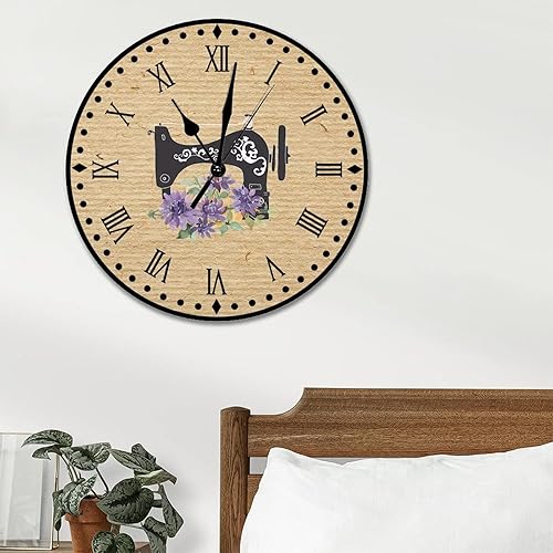 Vista 196 de Relojes de pared de madera para máquina de coser de flores, relojes sin marco, 10 pulgadas, brillante, silencioso, sin tictac, funciona