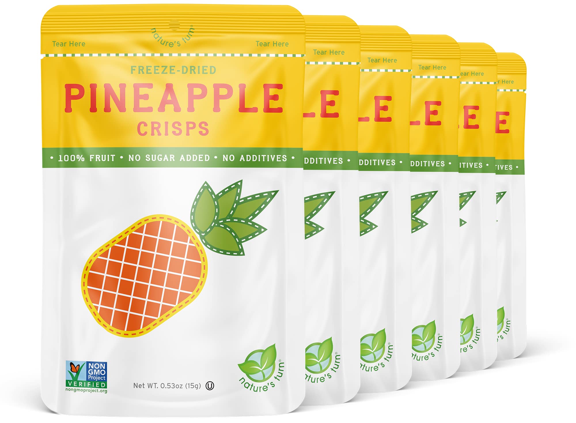 Nature’s Turn Freeze-Dried Pineapple Crisps – Healthy, Gluten-Free, Crispy & Delicious, Plant-Based Snack, Ideal for Cereal, Smoothies, School Lunches, & On-the-Go, Pack of 6 (0.53 oz Each)