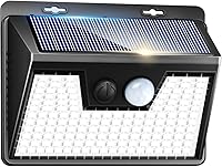 Vista 48 de Peasur Luces solares impermeables para exteriores, paquete de 4 140 luces LED con sensor de movimiento, 3 modos de luces de seguridad alimentadas
