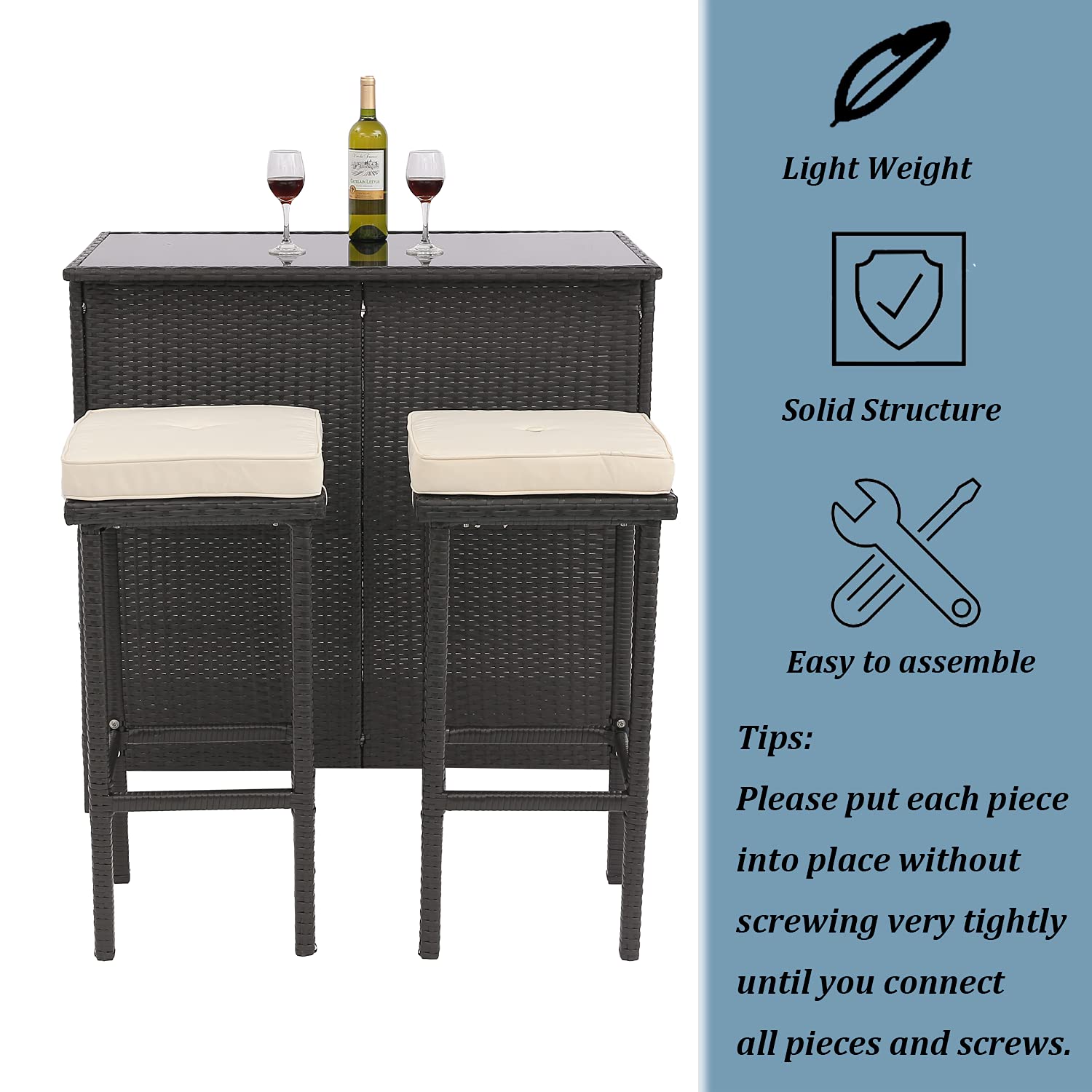 Furnimy Outdoor Patio Bar Furniture Outdoor Bar Table and Chair Set 3