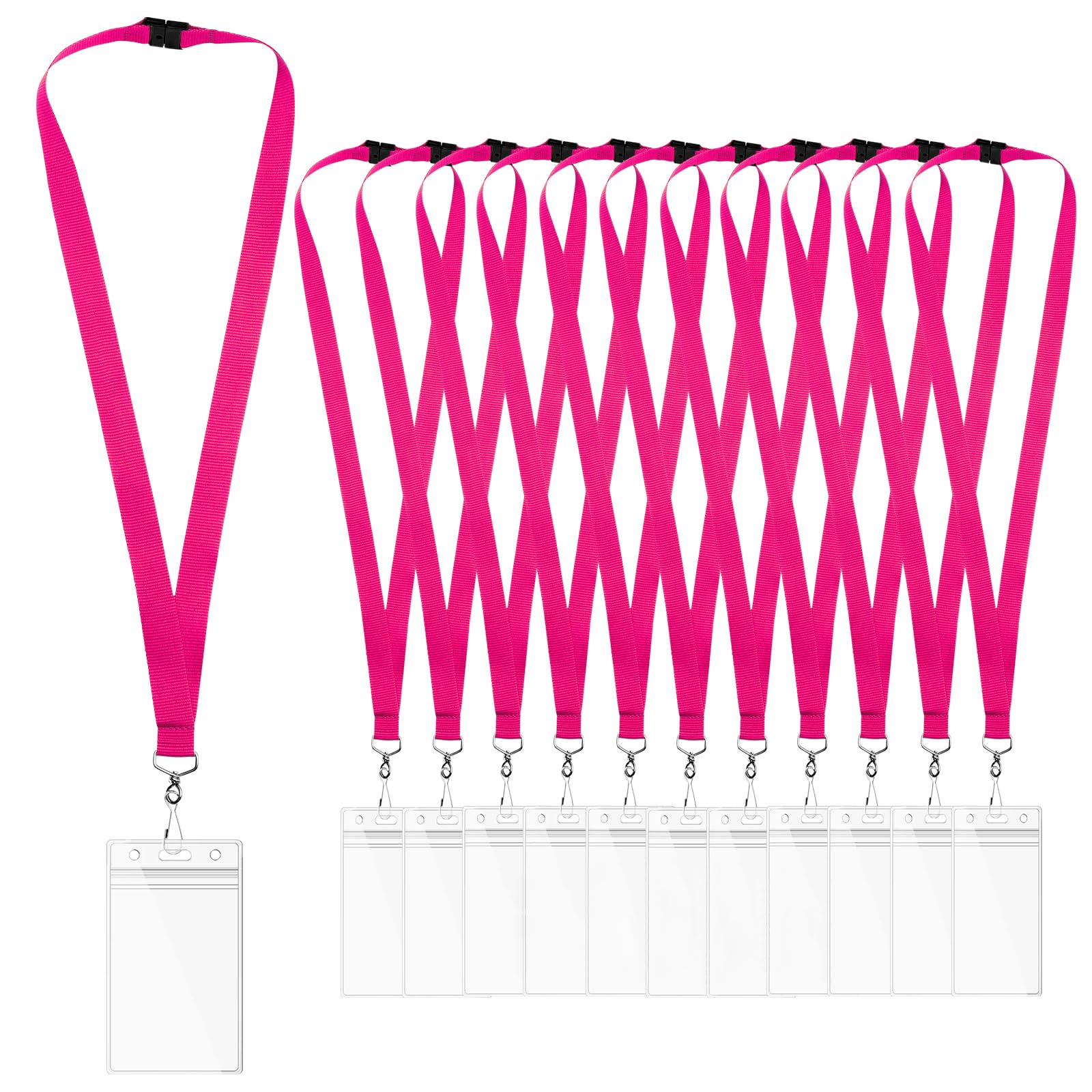 View 1 of 12-Pack Hot Pink Breakaway Lanyards with Waterproof Badge Holders, Polyester Neck Straps for ID Cards, Events, Office, and Schools