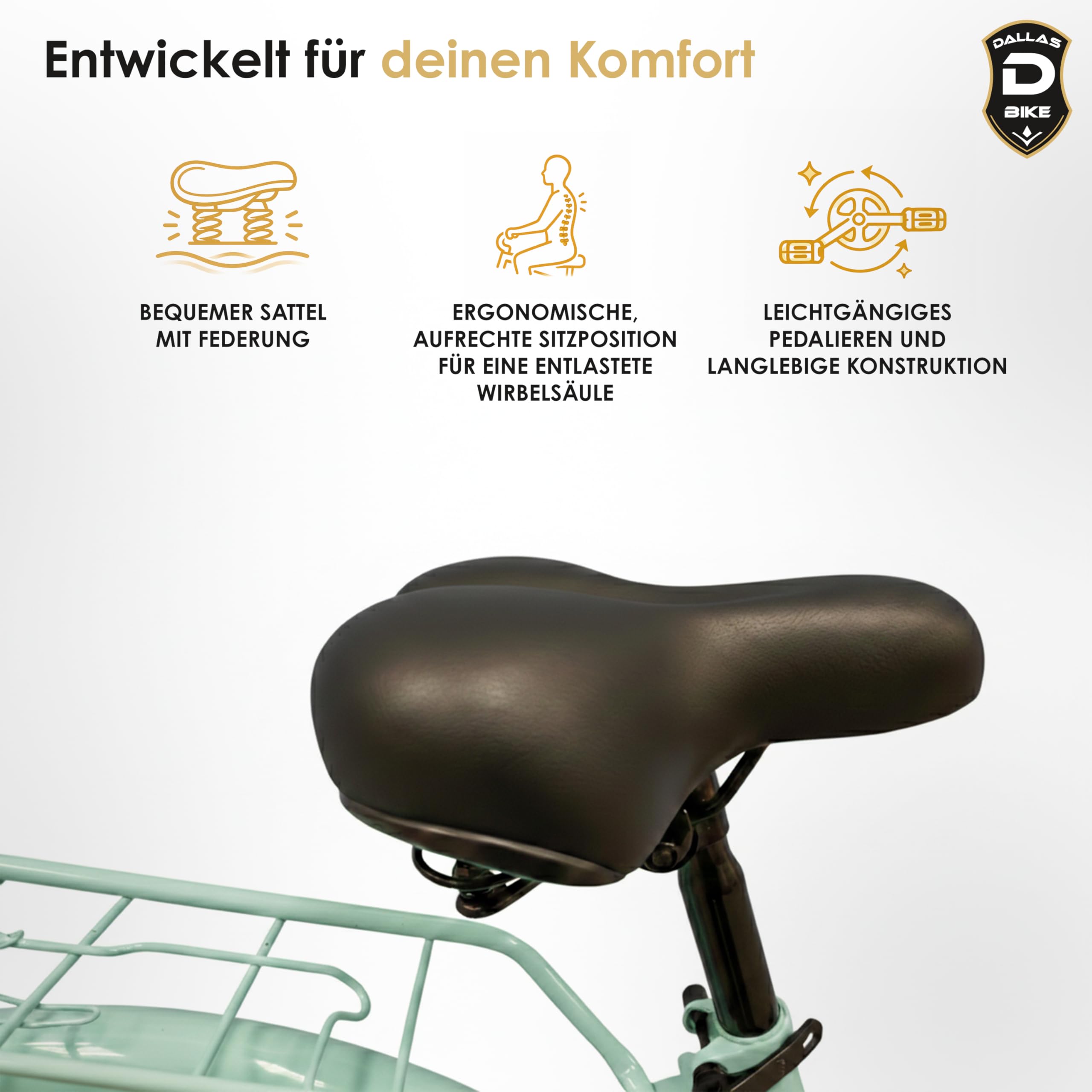 Fahrrad 26 Zoll - Bequemes Cityrad für Damen und Herren - mit 3-Gang Shimano Schaltung - Komfortabler Tiefeinsteiger für Stadt und Pendler - Dallas City