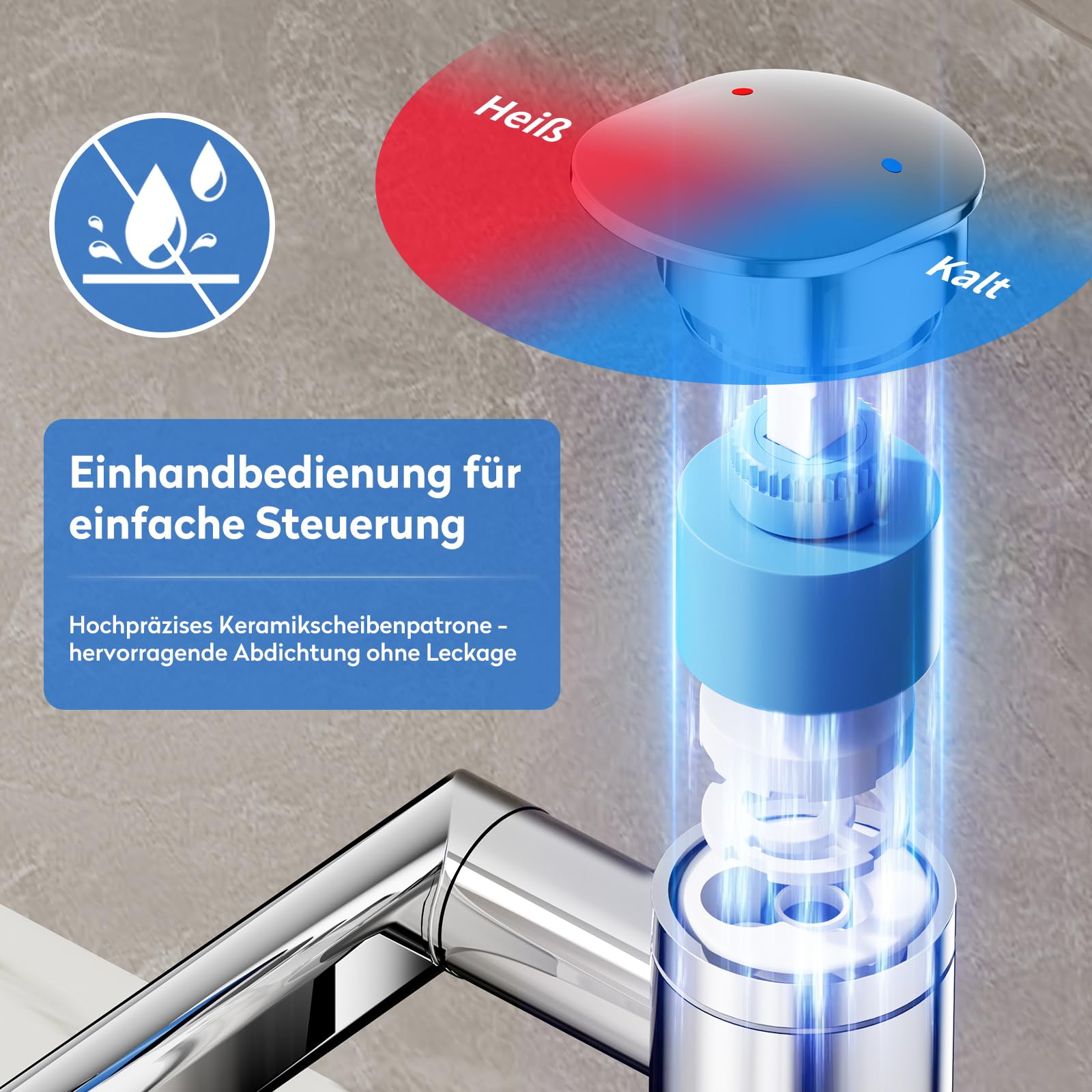 JONKEAN Chrom Wasserhahn Bad mit Temperaturanzeige(Batterielos) | 1080° Drehbar Mischbatterie Waschbecken, Moderne Armatur Badezimmer, Warm/Kaltwasser, Einfache Montage für Badezimmer, RV