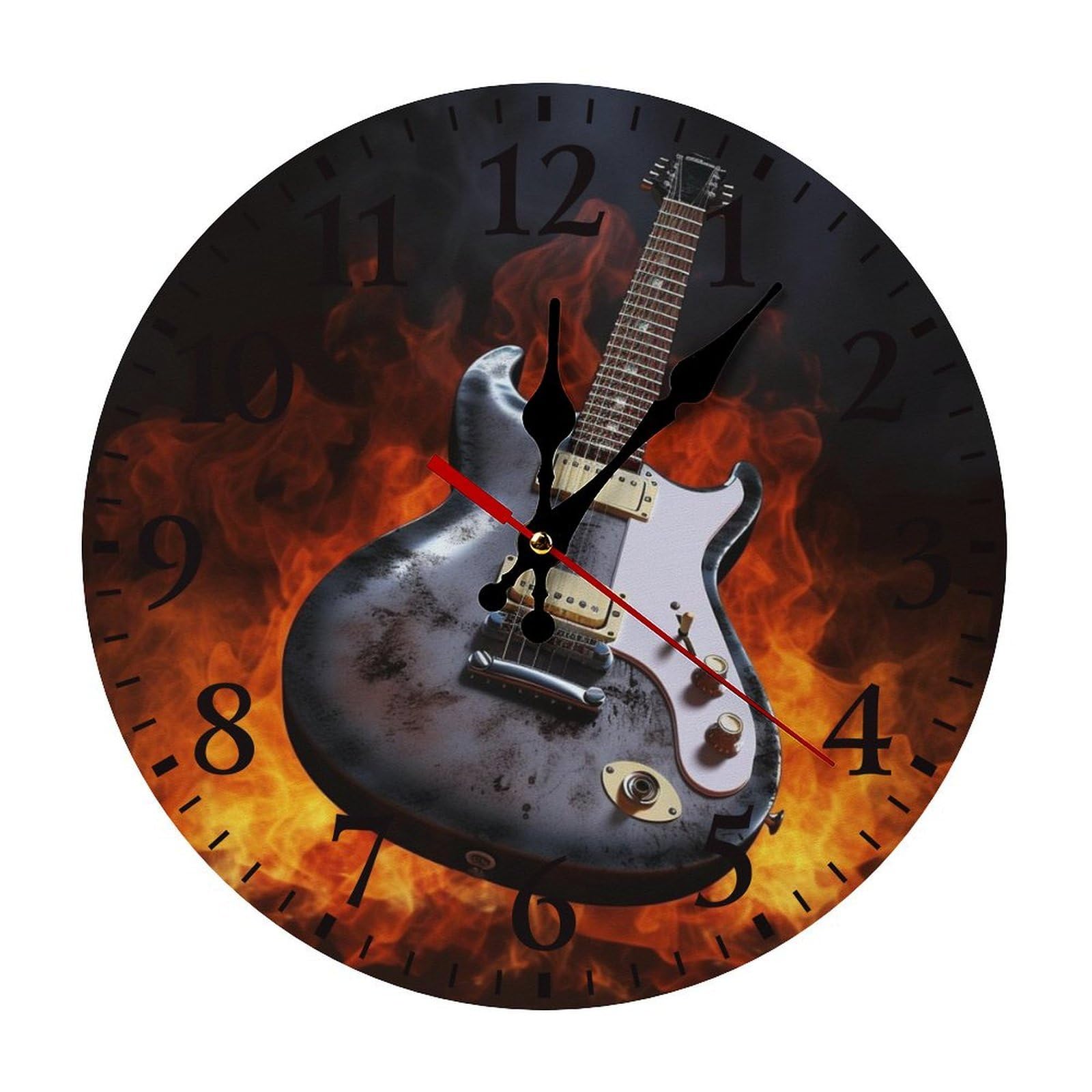NTVOWPZO 10 Inch Wall Clock Rock Guitar Battery Operated Wall Clocks Silent Non-Ticking Round Wall Clock for Living Room Kitchen Home Office Wall Decorative Clock