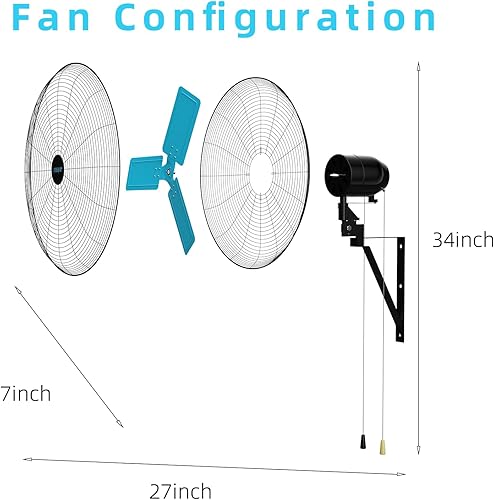 Miniatura 7 de pasapair Ventilador de pared oscilante industrial de 24 pulgadas, montaje en pared, oscilación de 90 para garaje y patios, 3 velocidades, aprobado