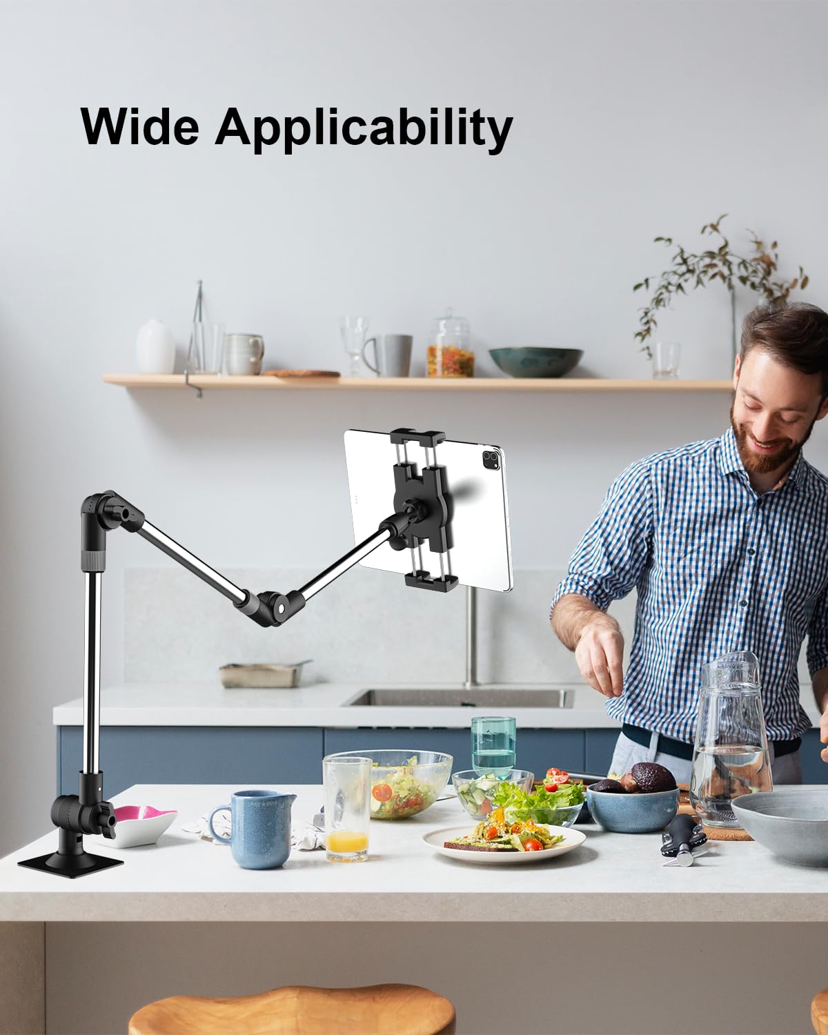Support mural pour tablette iPad, support de tablette avec bras réglable de 88,9 cm pour meuble de cuisine ou bureau