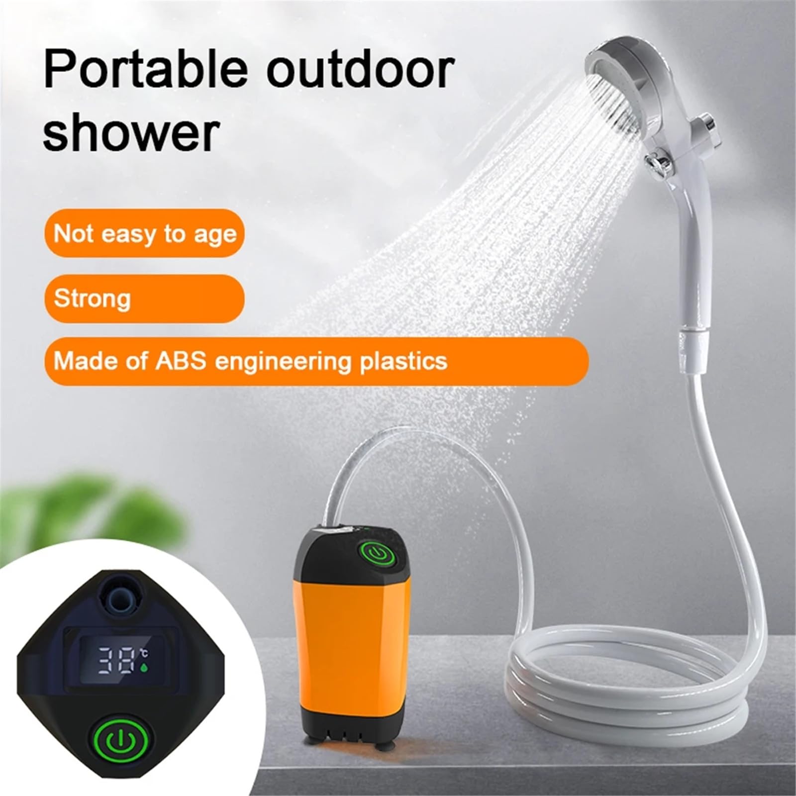 GZLMMY Portable Shower for Camping, Outdoor Electric Shower Rechargeable Pump with Intelligent Digital Display, Camping Shower Head Nozzle for Camping, Hiking, Traveling