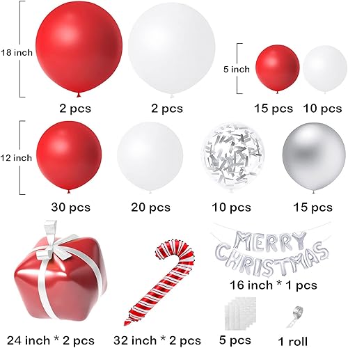 Miniatura 2 de Janinus Kit de arco de guirnalda de globos de Navidad, globos de Navidad con globos de confeti rojo, verde y dorado y caja de regalo de Navidad de