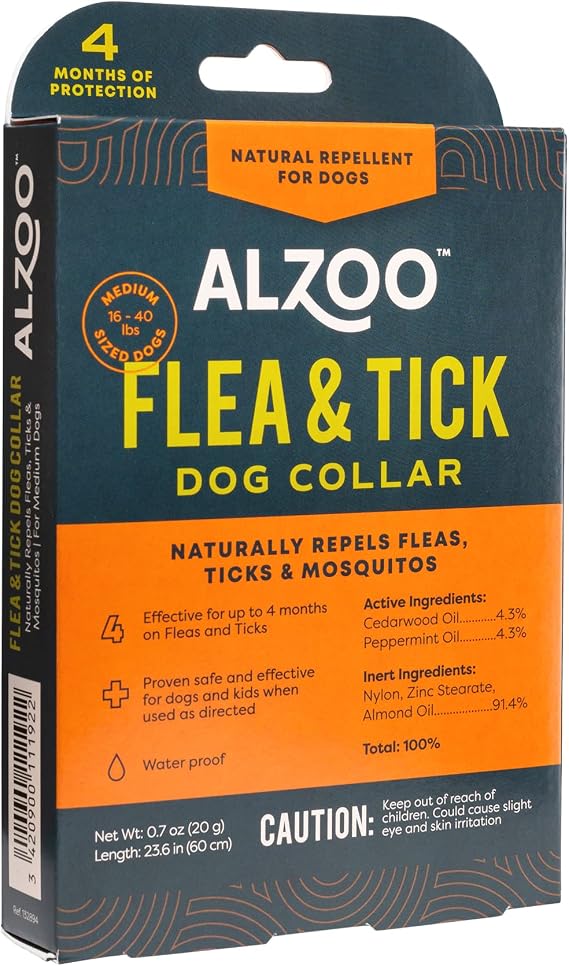 ALZOO Flea & Tick Dog Collar and 8 Fl. Oz. Flea & Tick Repellent Spray for Dogs, Medium-Sized Dogs: 16-40 lbs, 100% Plant-Based Active Ingredients