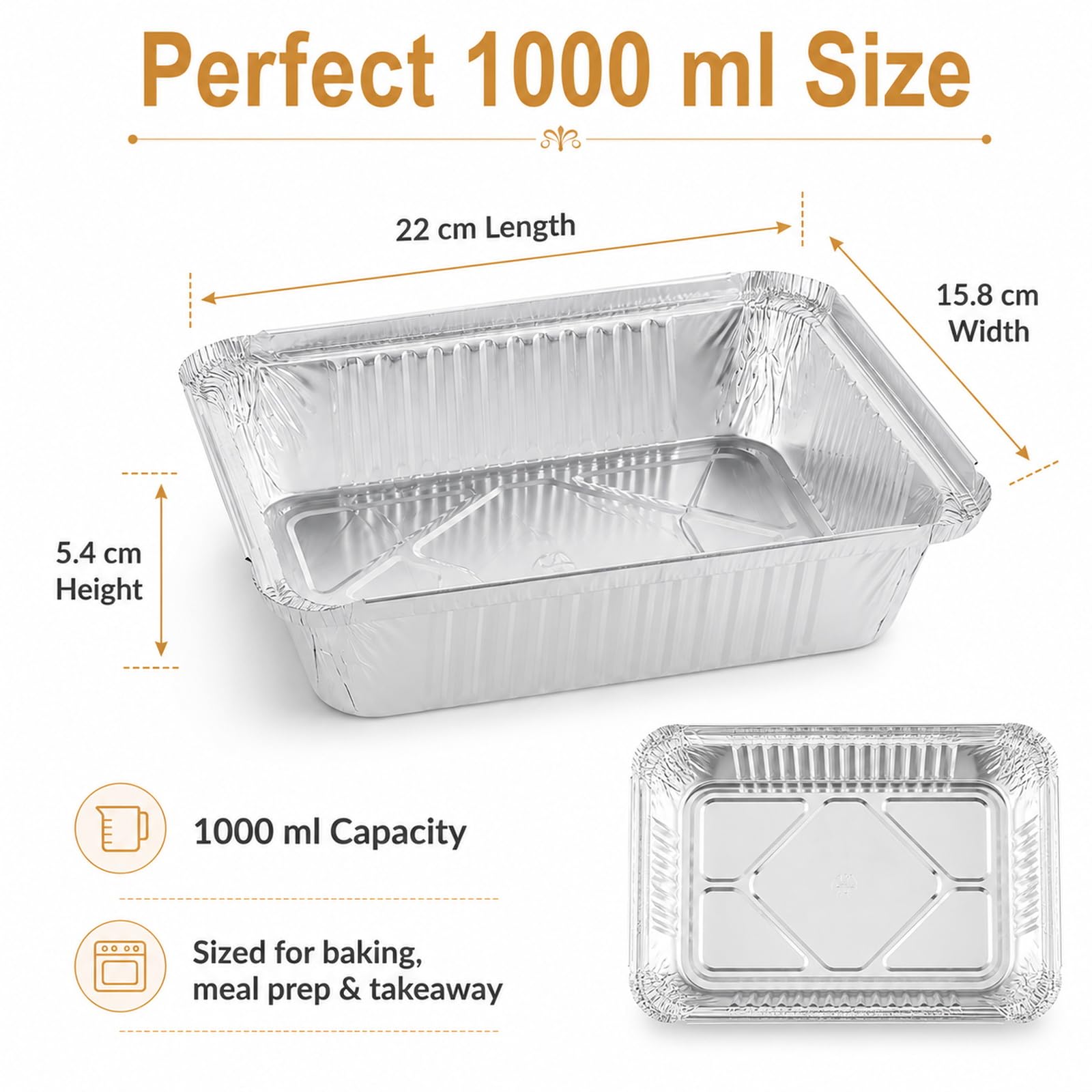 WOPPLXY 50 Stück Aluschalen mit Deckel, 1000ml Aluschalen Grill, 22 x 15,8 x 5,4cm Alu Grillschalen für Backen, Braten, Kochen