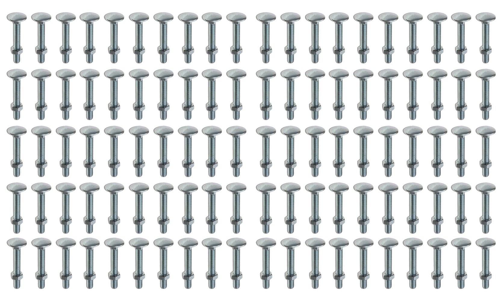 M8 x 45mm Cup Square Bolt & Hex Nut - 100 Pack