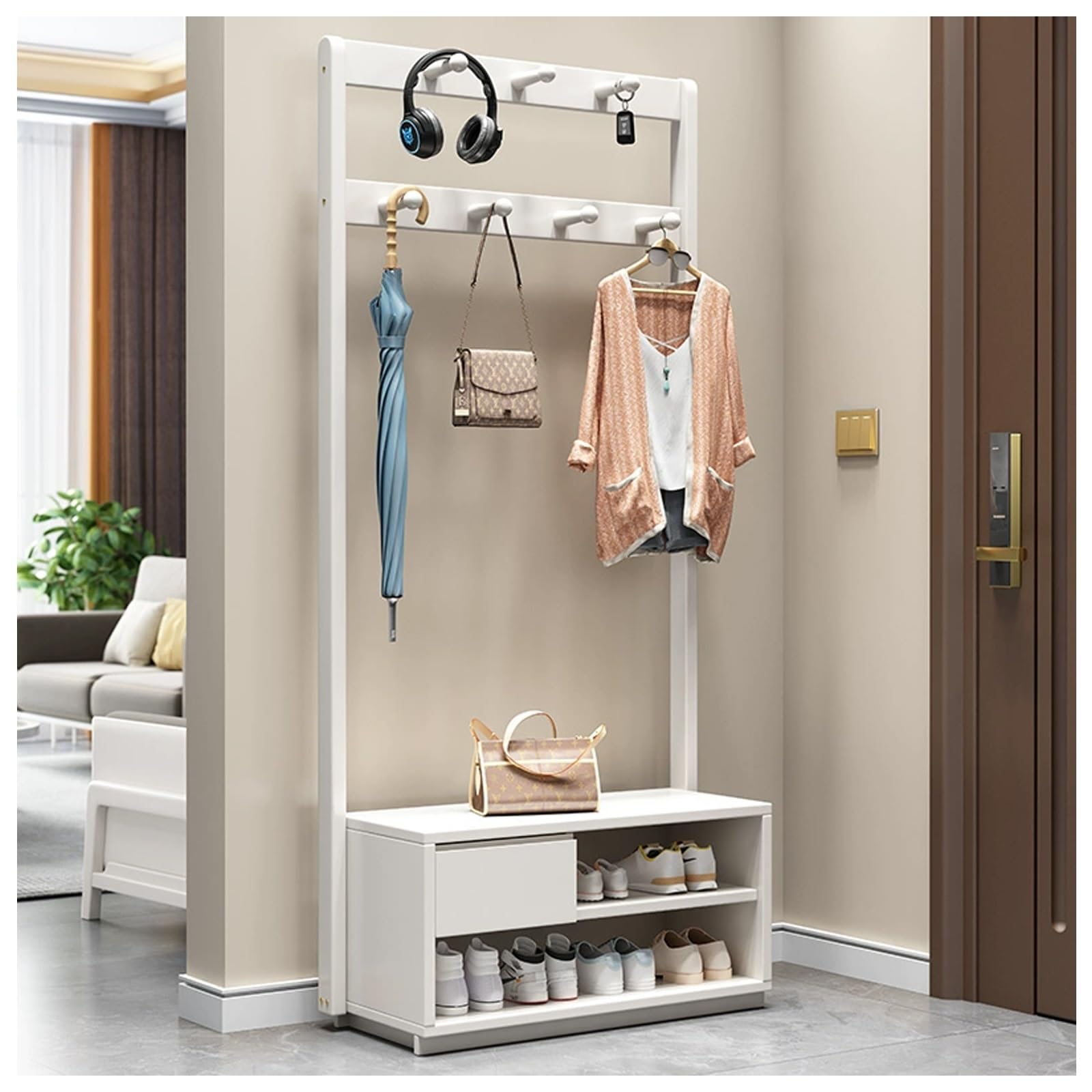 FGXHHS Coat Rack, Hall Tree with Shoe Bench, Free Standing Shoes Storage Bench，Entryway Rack Stand, Industrial Entryway Furniture,(D,L100*W33CM/L39.3*W12.9IN)