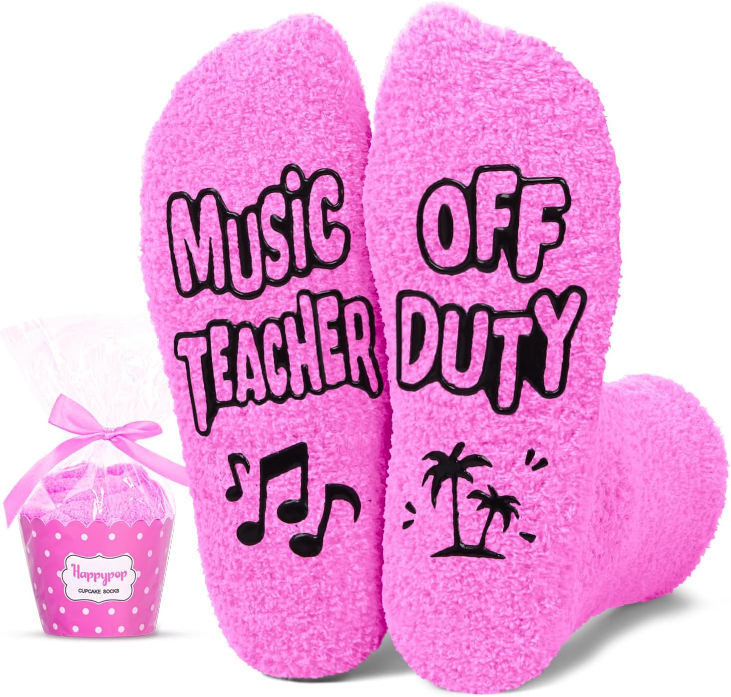 HAPPYPOP Music Science Teacher Gifts - Funny Fuzzy Socks Pink Socks for Teachers Women