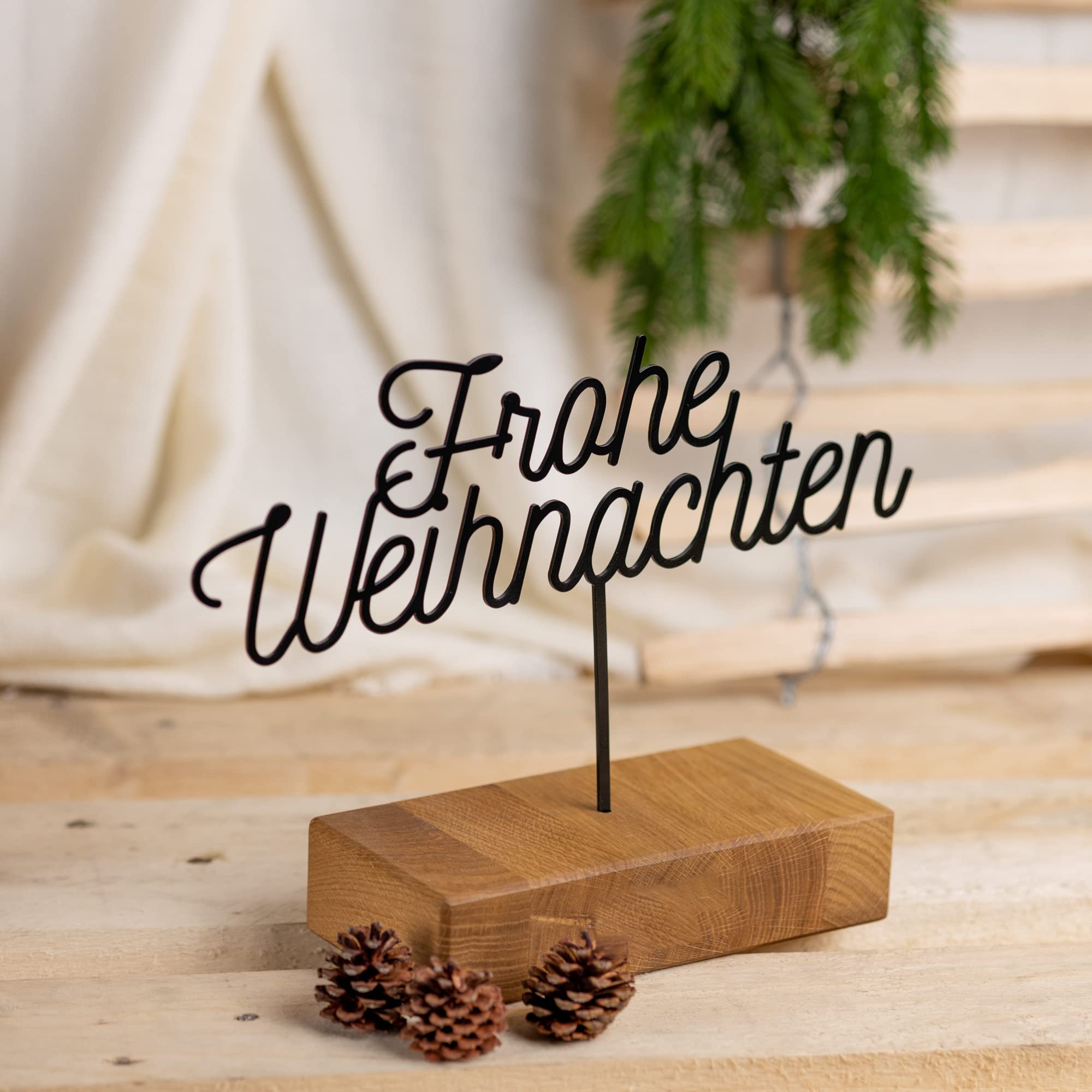 Rerum & Consilium Frohe Weihnachten Metall/Holzaufsteller | Moderne Industrial Deko mit Holz & Metall | 31 x 19,5 cm | Weihnachtsdeko Christmas Weihnachten Tischdeko