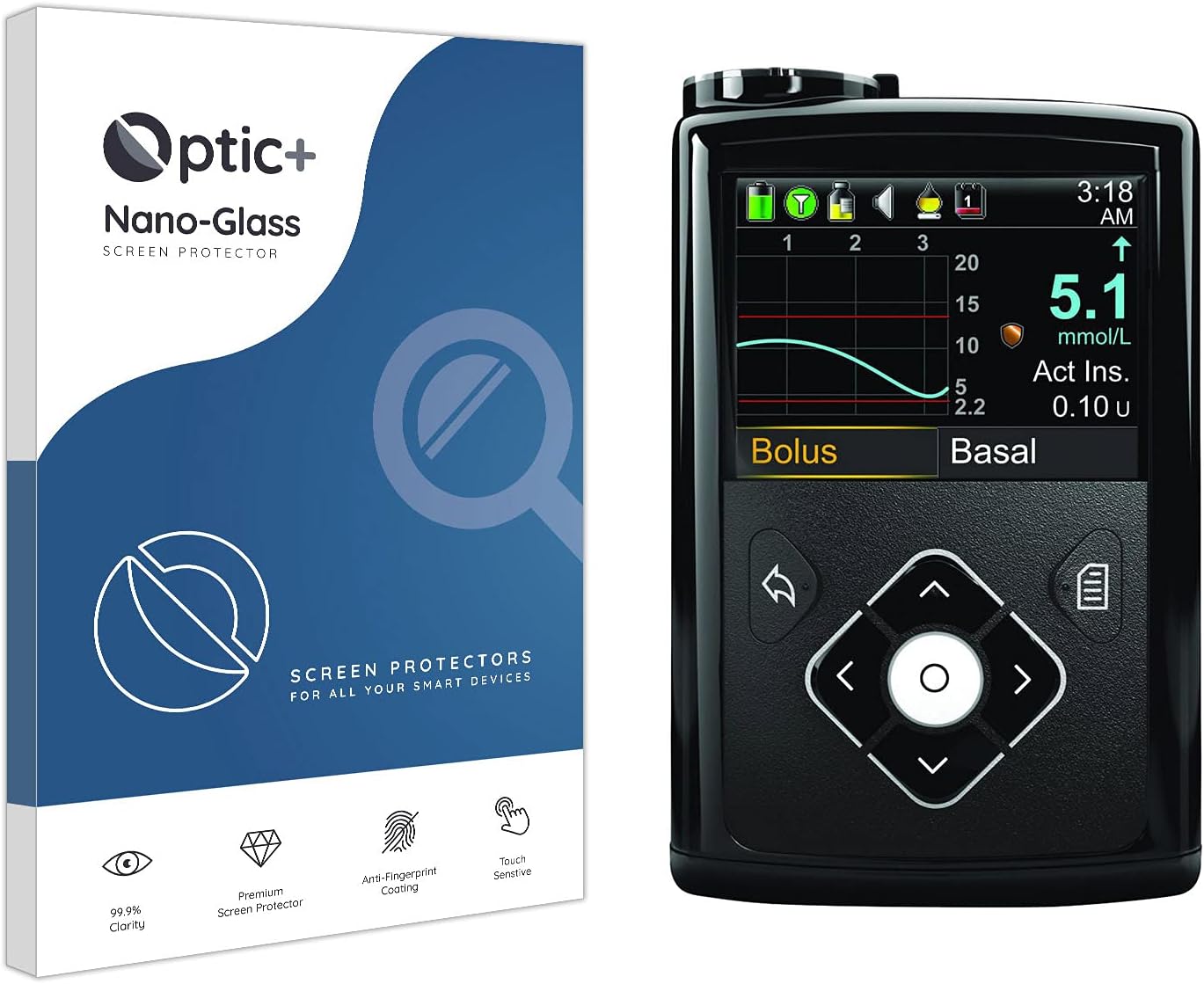 Optic+ Nano Glass Screen Protector Compatible With Medtronic Minimed 640G