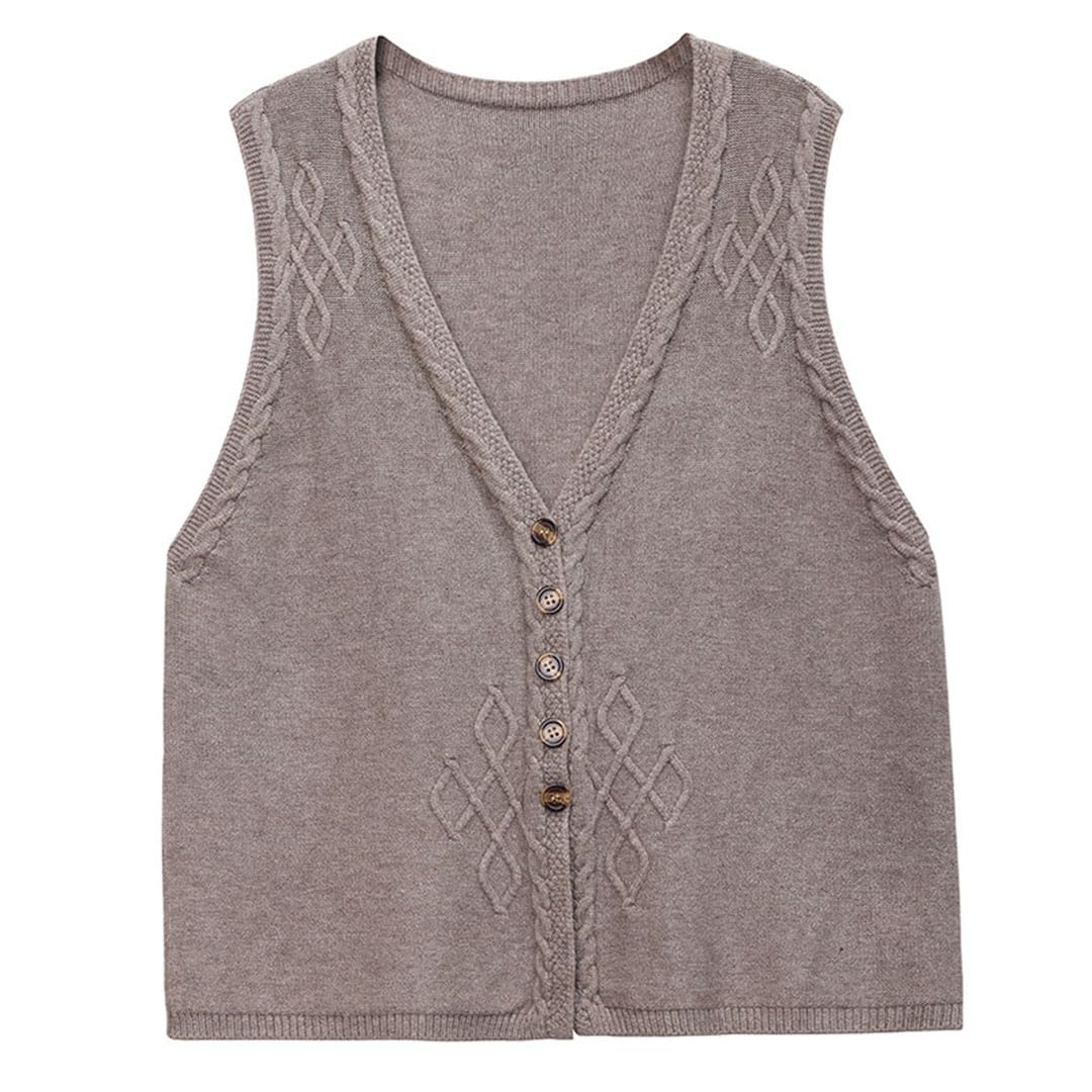 Suéter De Mujer Chaleco con Cuello En V Sin Mangas Suéter Top Chaleco De Punto De Lana De Un Solo Pecho